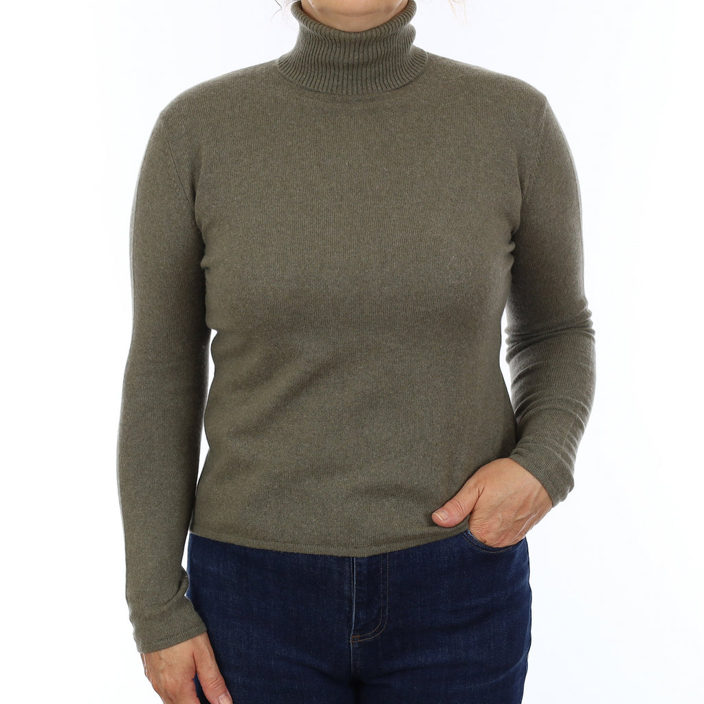 Sage Green Cashmere Polo Neck Jumper Medium