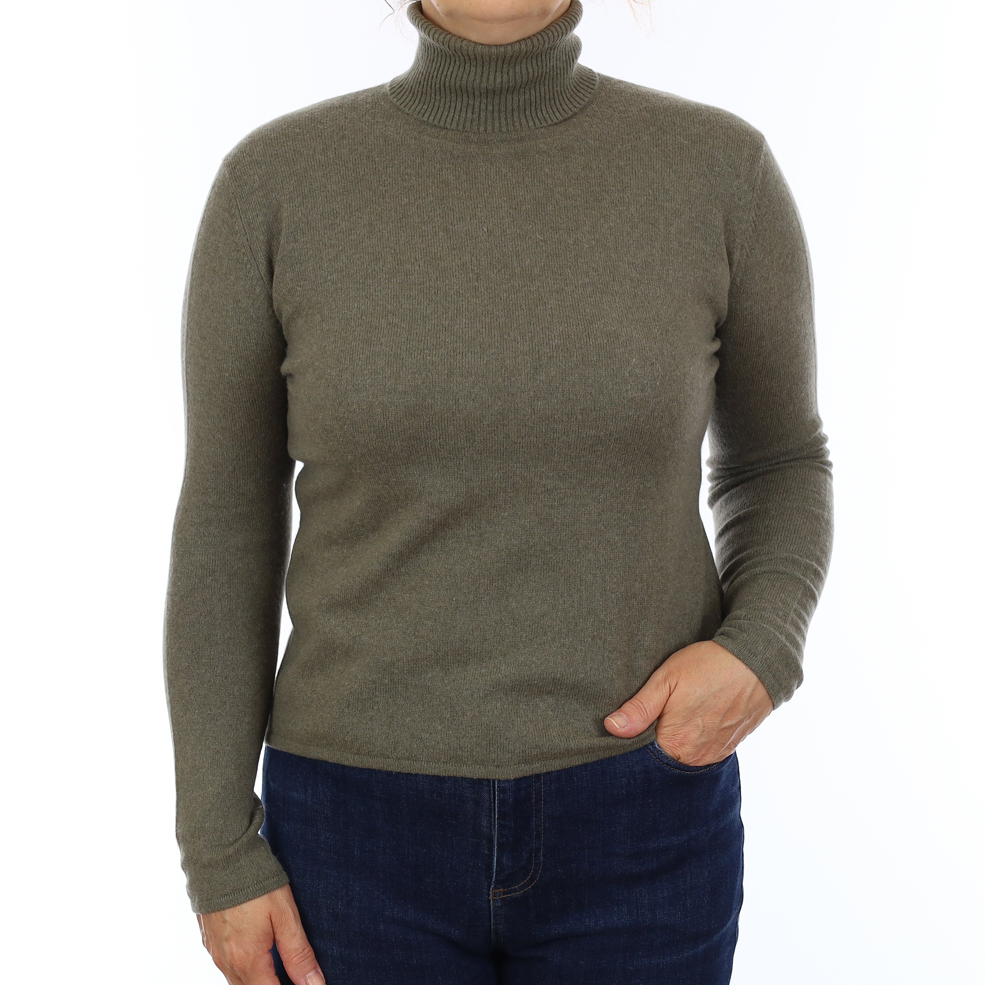 Sage Green Cashmere Polo Neck Jumper Medium