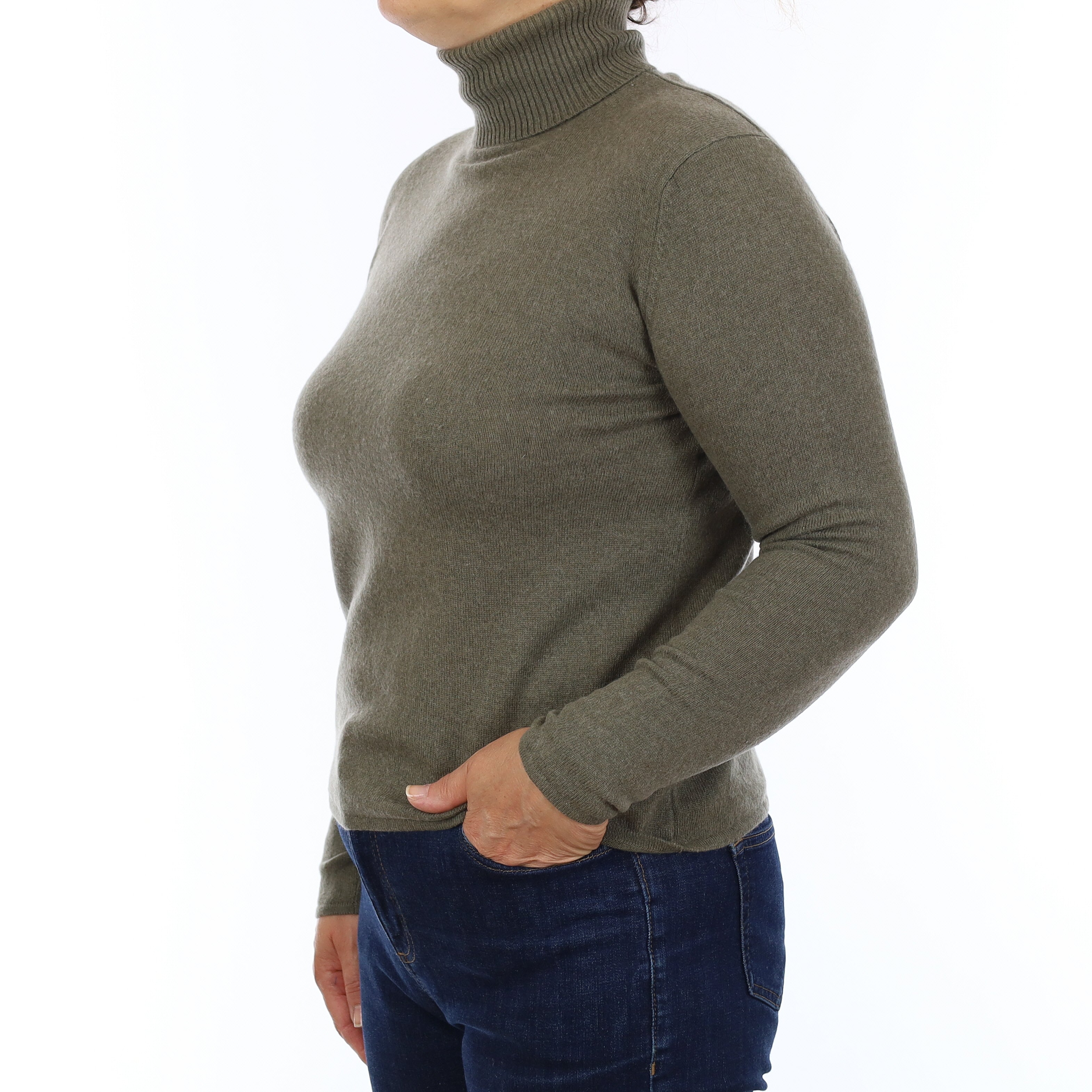 Sage Green Cashmere Polo Neck Jumper Medium