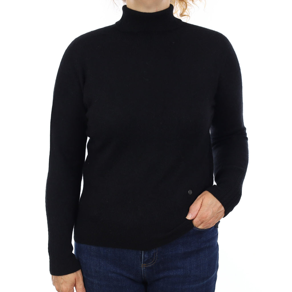 Black Cashmere Polo Neck Jumper Medium