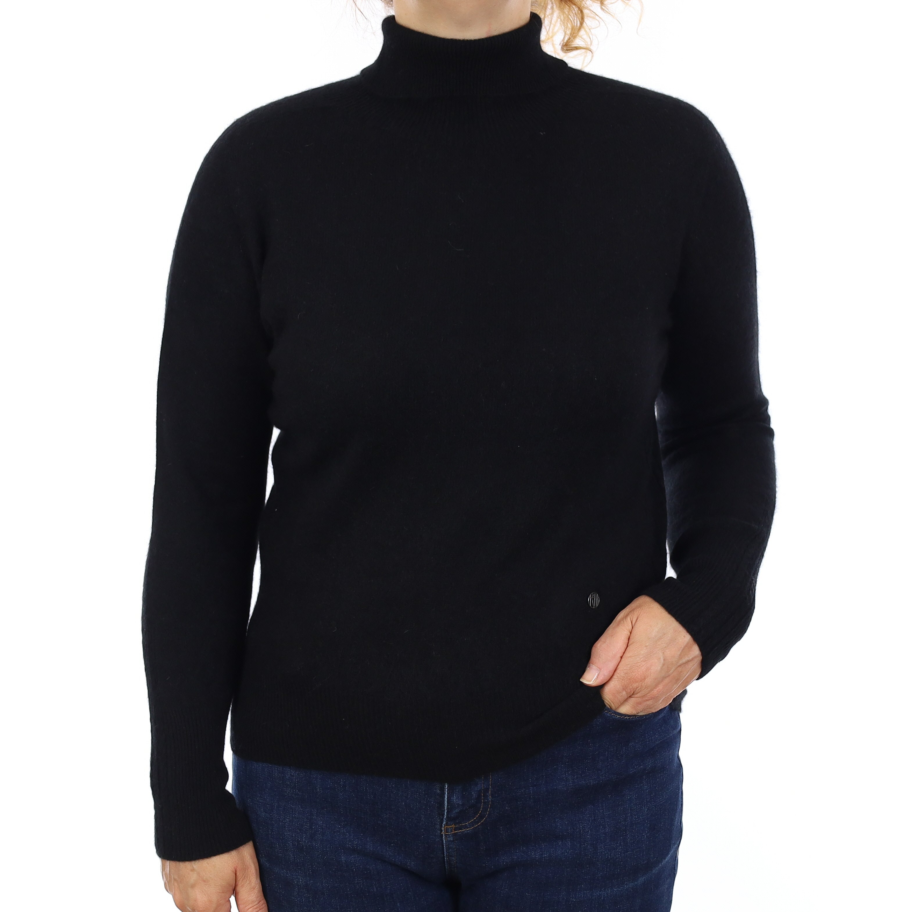 Black Cashmere Polo Neck Jumper Medium