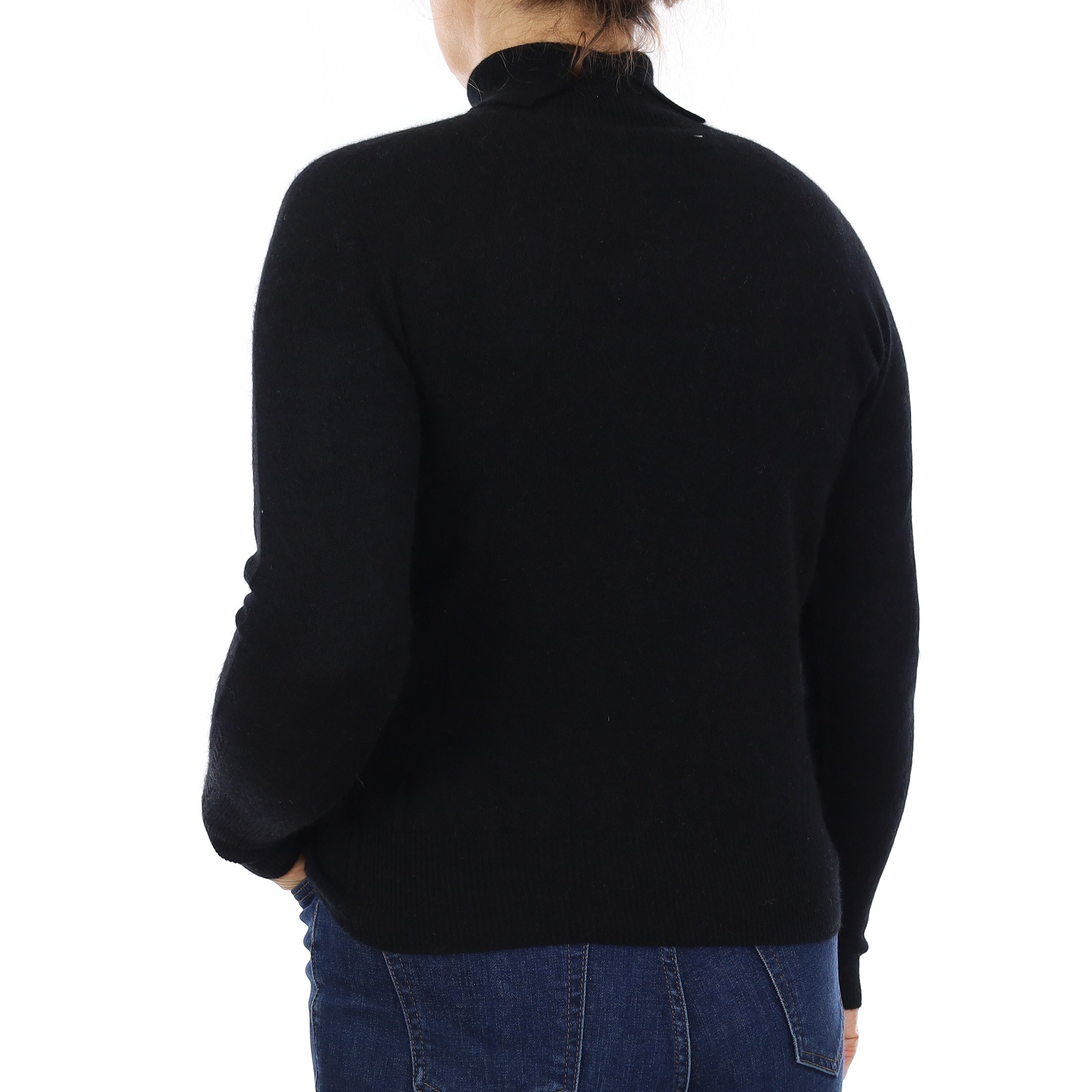 Black Cashmere Polo Neck Jumper Medium