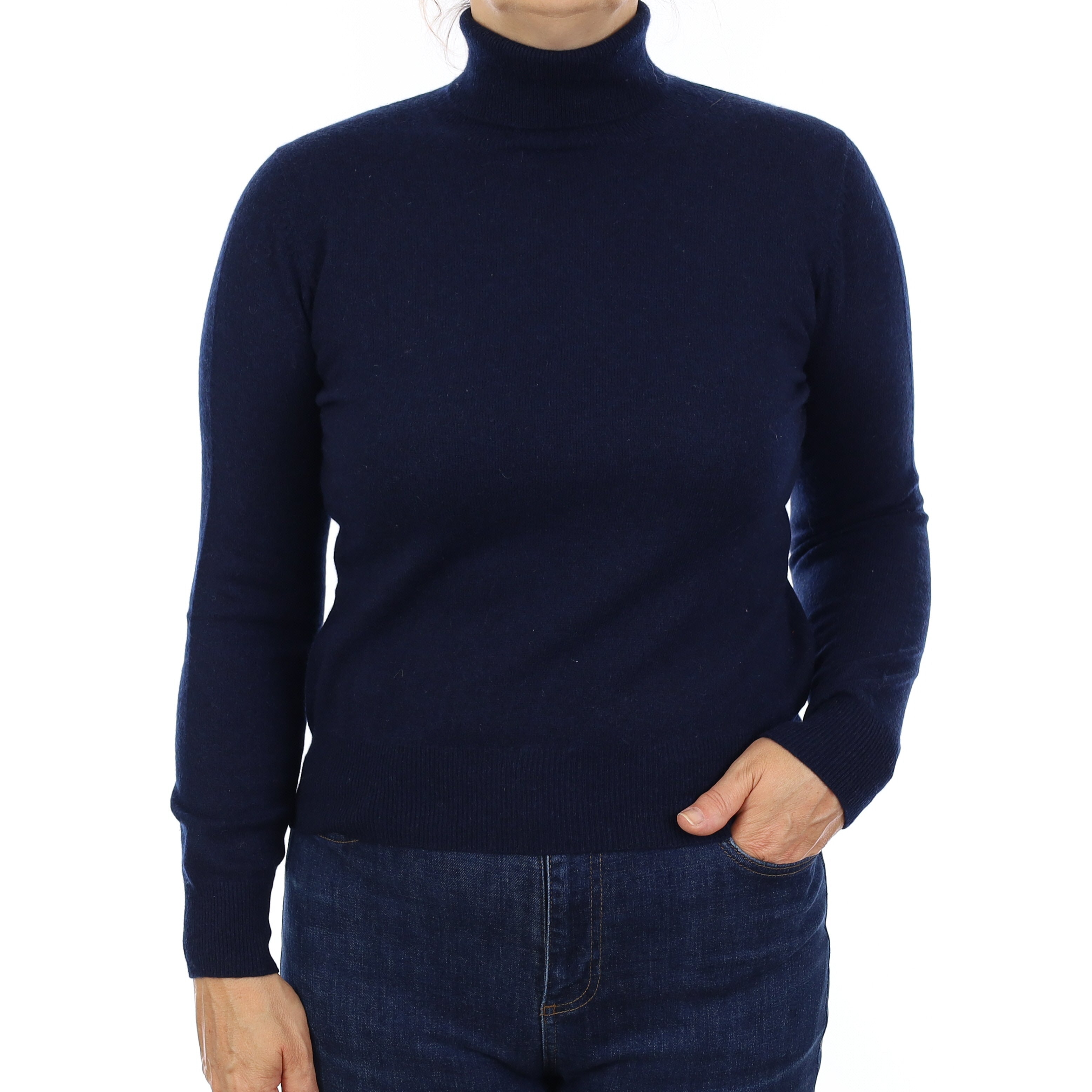 Navy Cashmere Polo Neck Jumper Medium