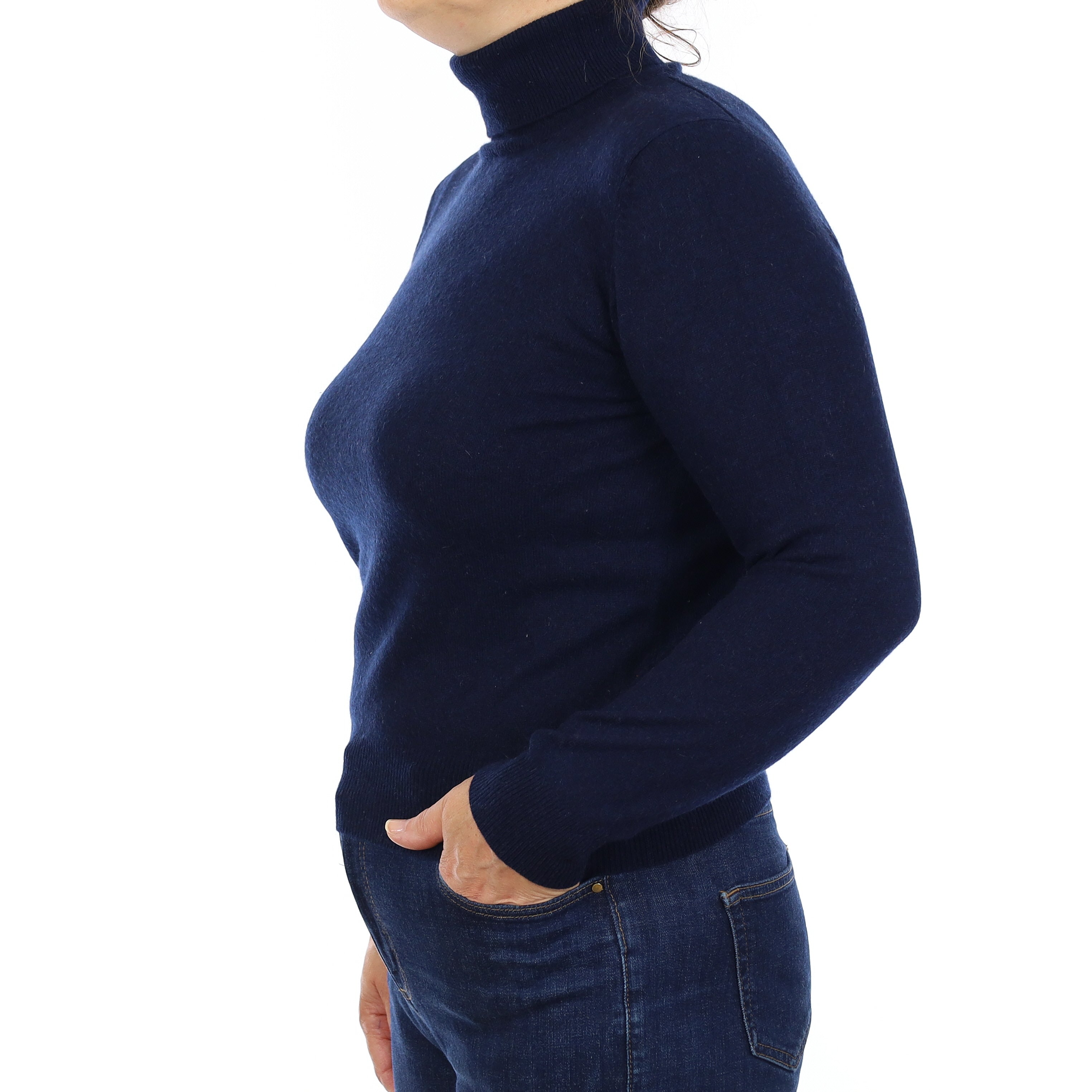 Navy Cashmere Polo Neck Jumper Medium