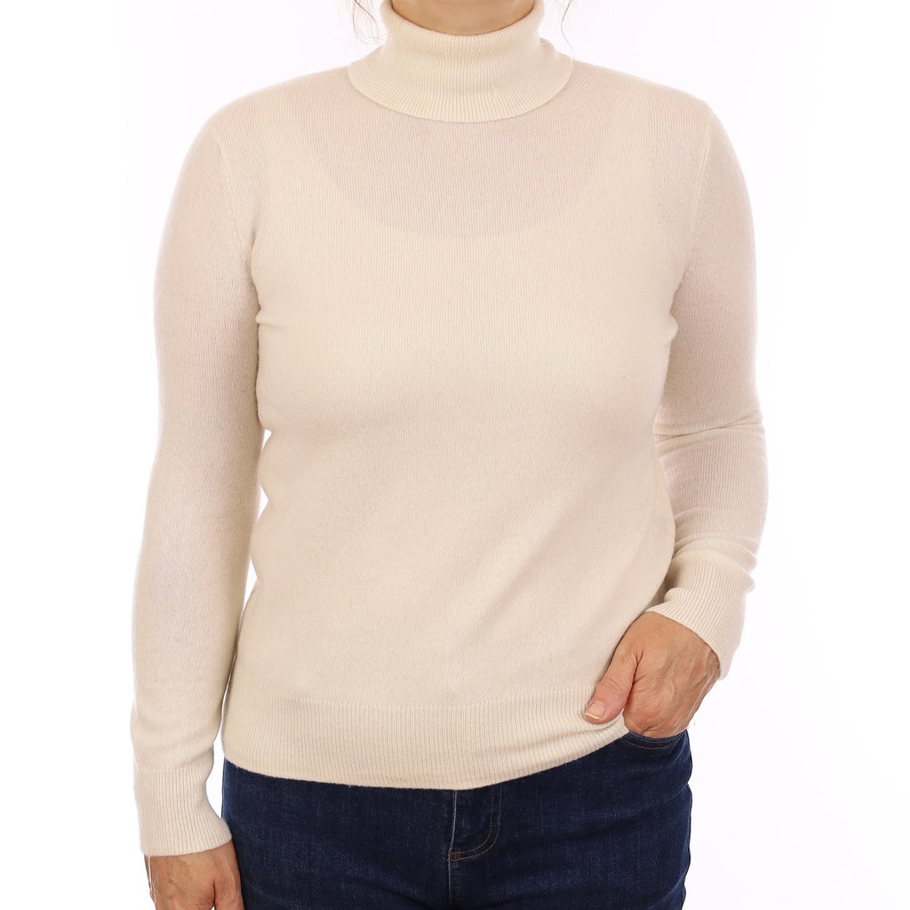Ivory Cashmere Polo Neck Jumper Medium