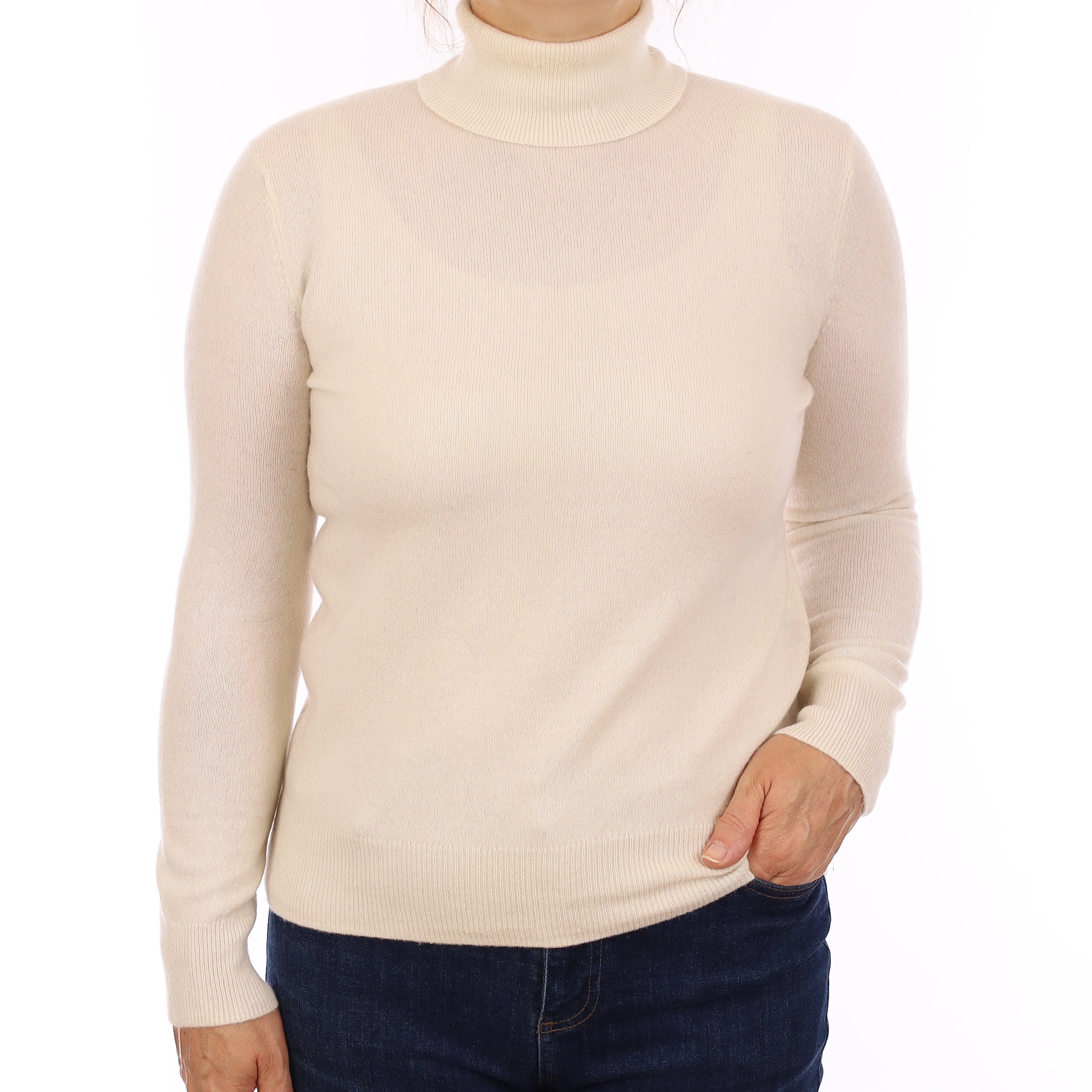 Ivory Cashmere Polo Neck Jumper Medium