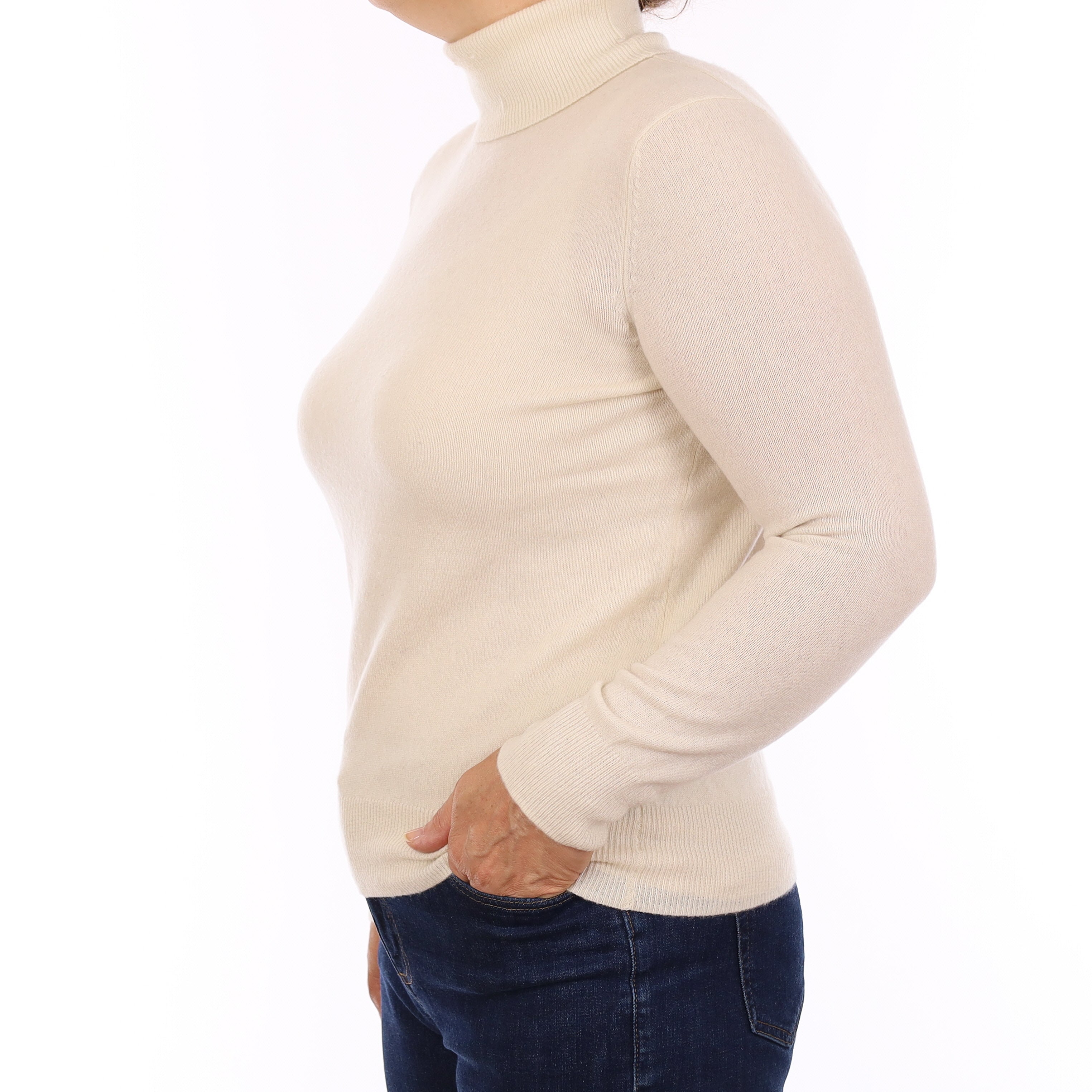 Ivory Cashmere Polo Neck Jumper Medium