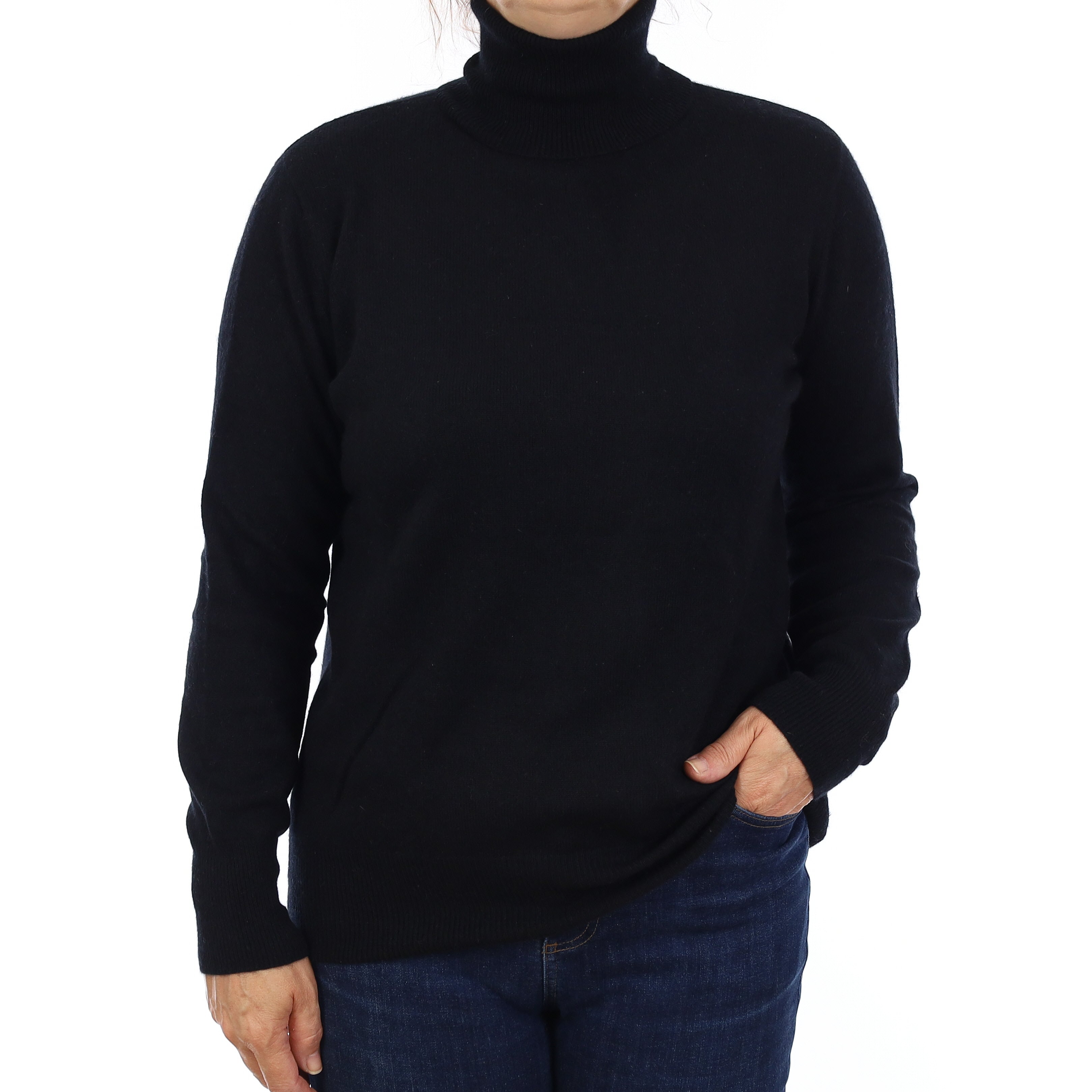 Black Cashmere Polo Neck Jumper Medium