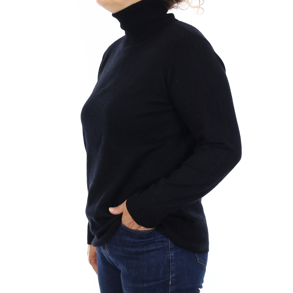 Black Cashmere Polo Neck Jumper Medium