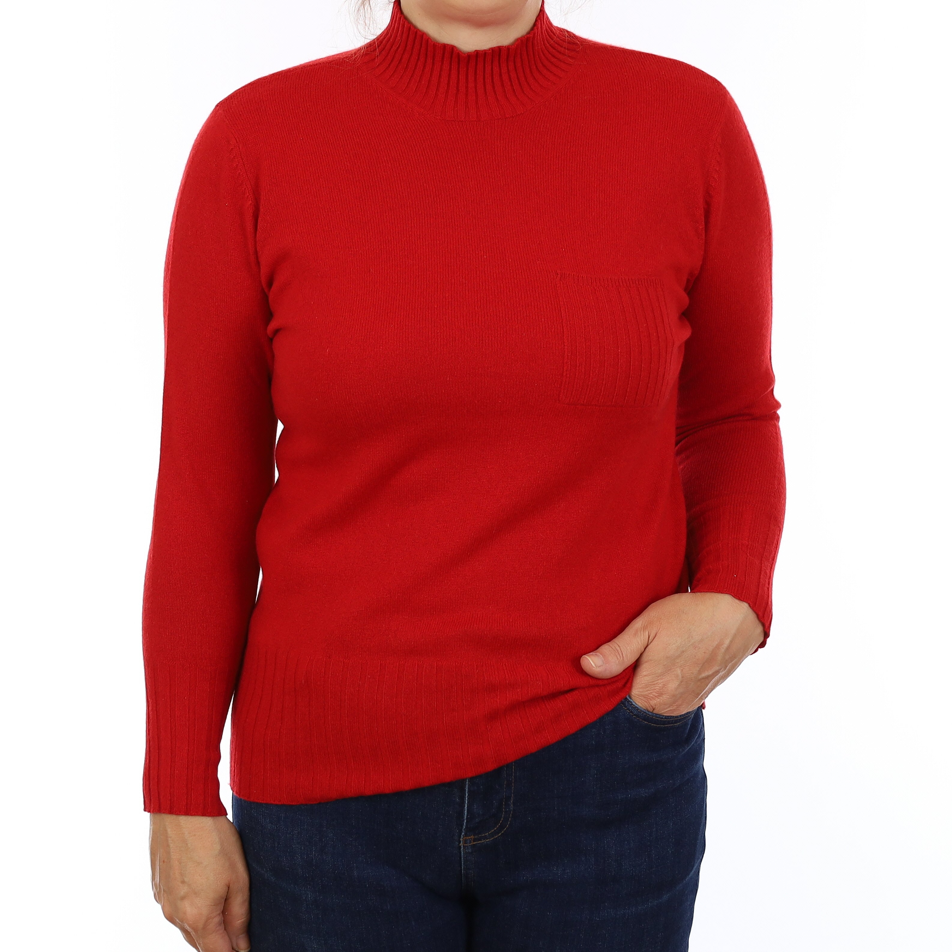 Post Box Red Cashmere Turtleneck Jumper Medium