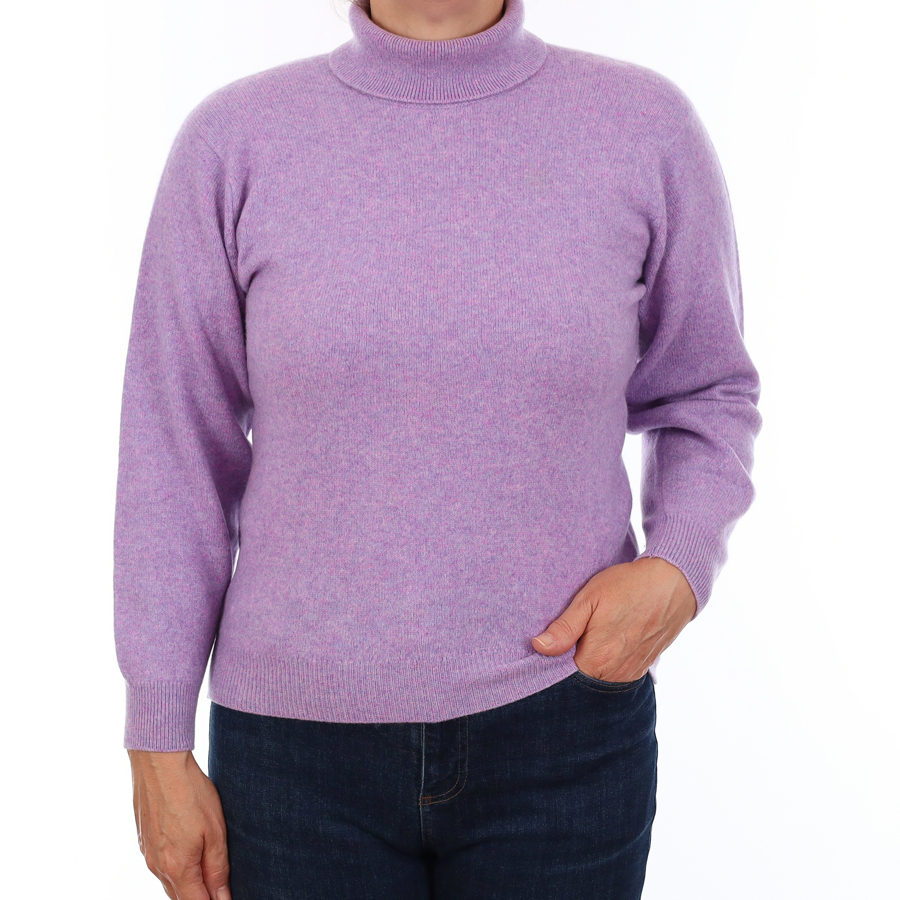 Johnstons Lilac Scottish Cashmere Polo Neck Jumper Medium