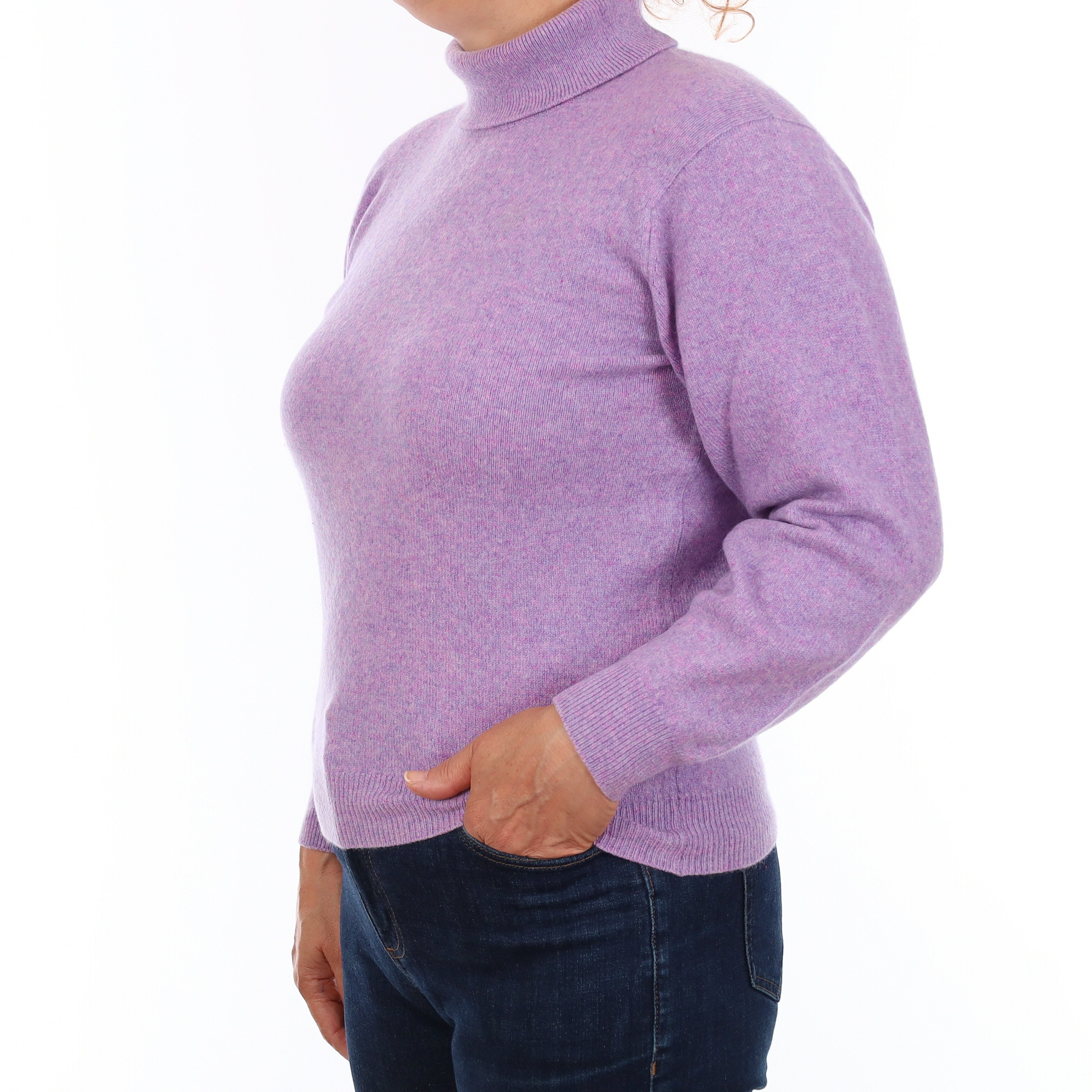 Johnstons Lilac Scottish Cashmere Polo Neck Jumper Medium
