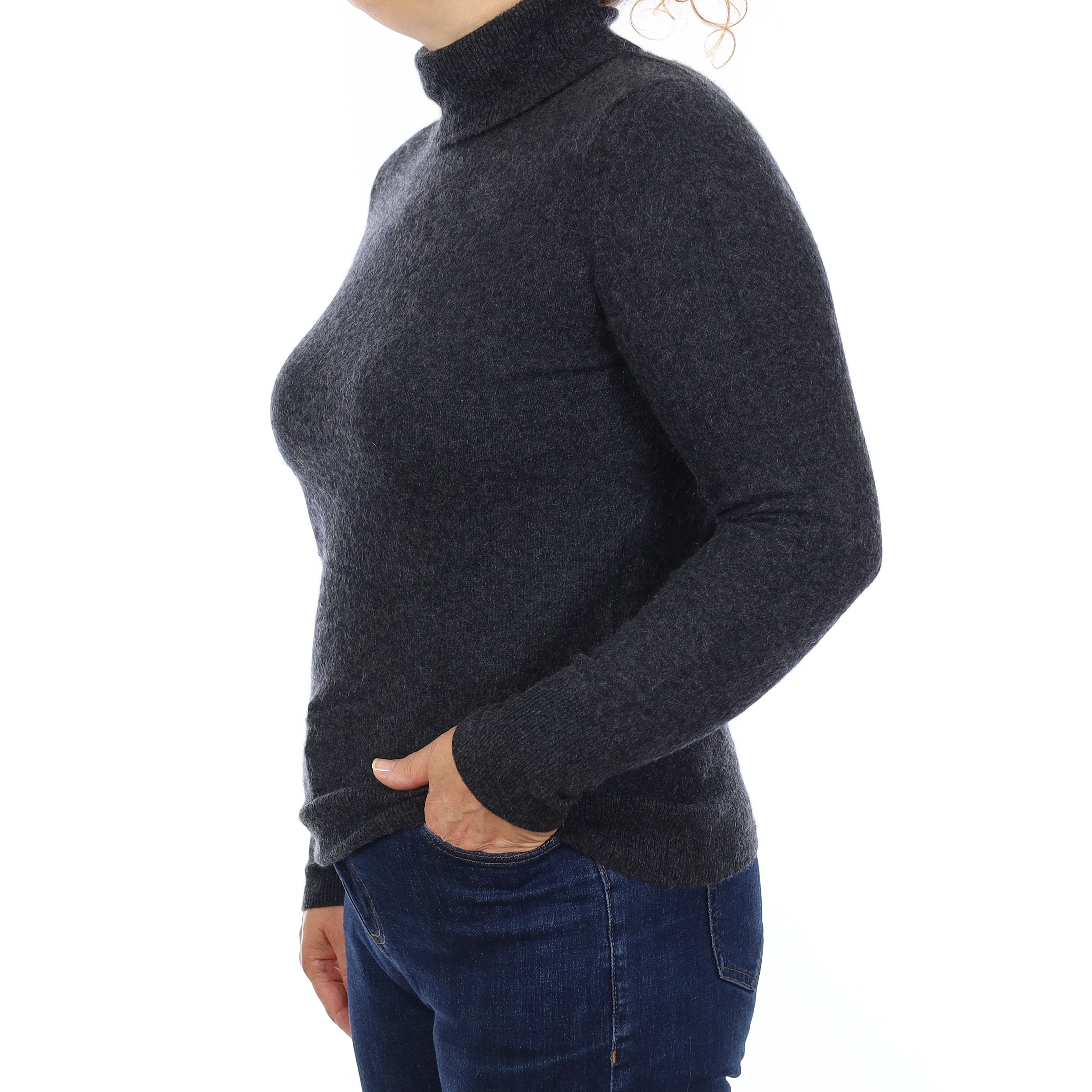 Charcoal Grey Cashmere Polo Neck Jumper Medium