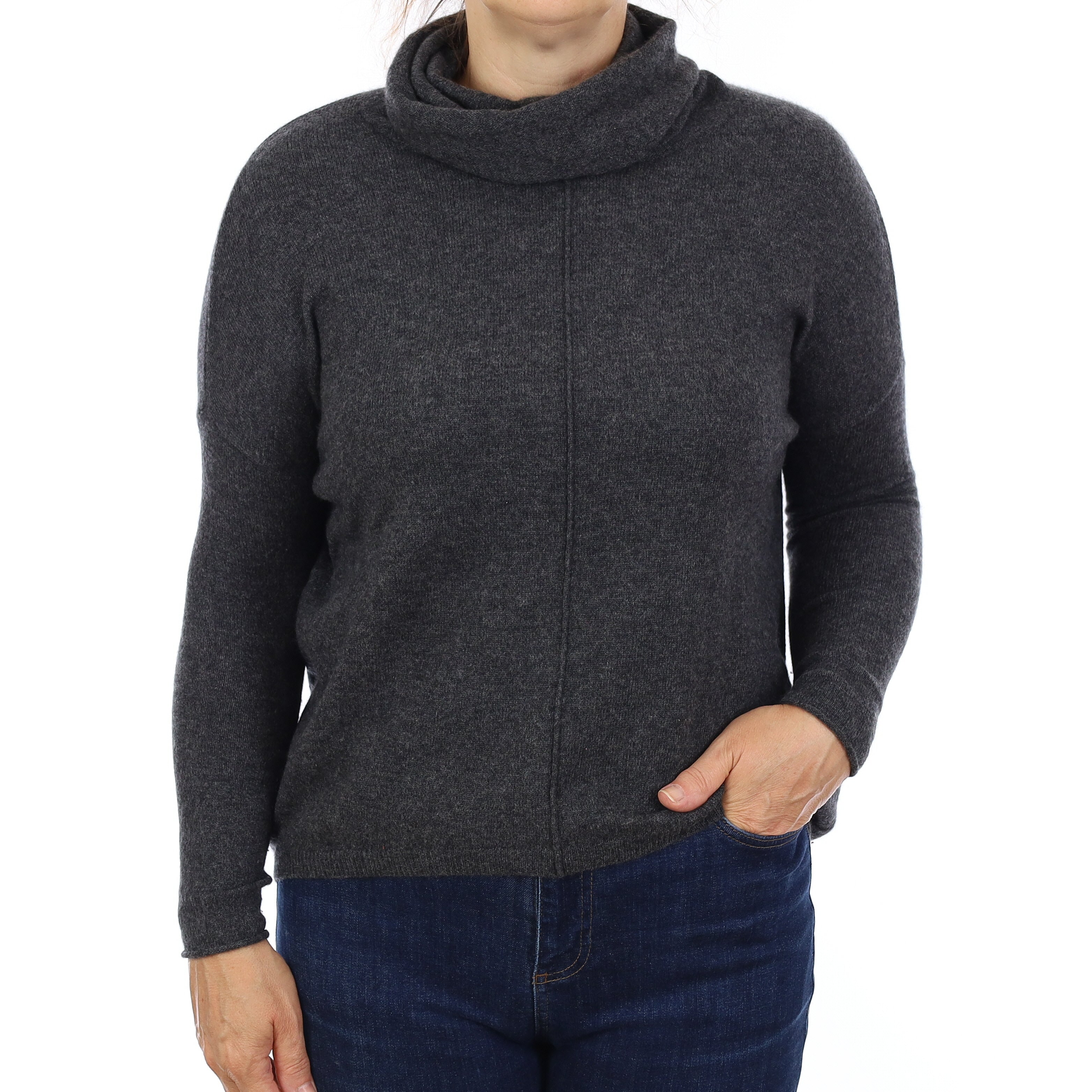 Charcoal Grey Cashmere Polo Neck Jumper Medium