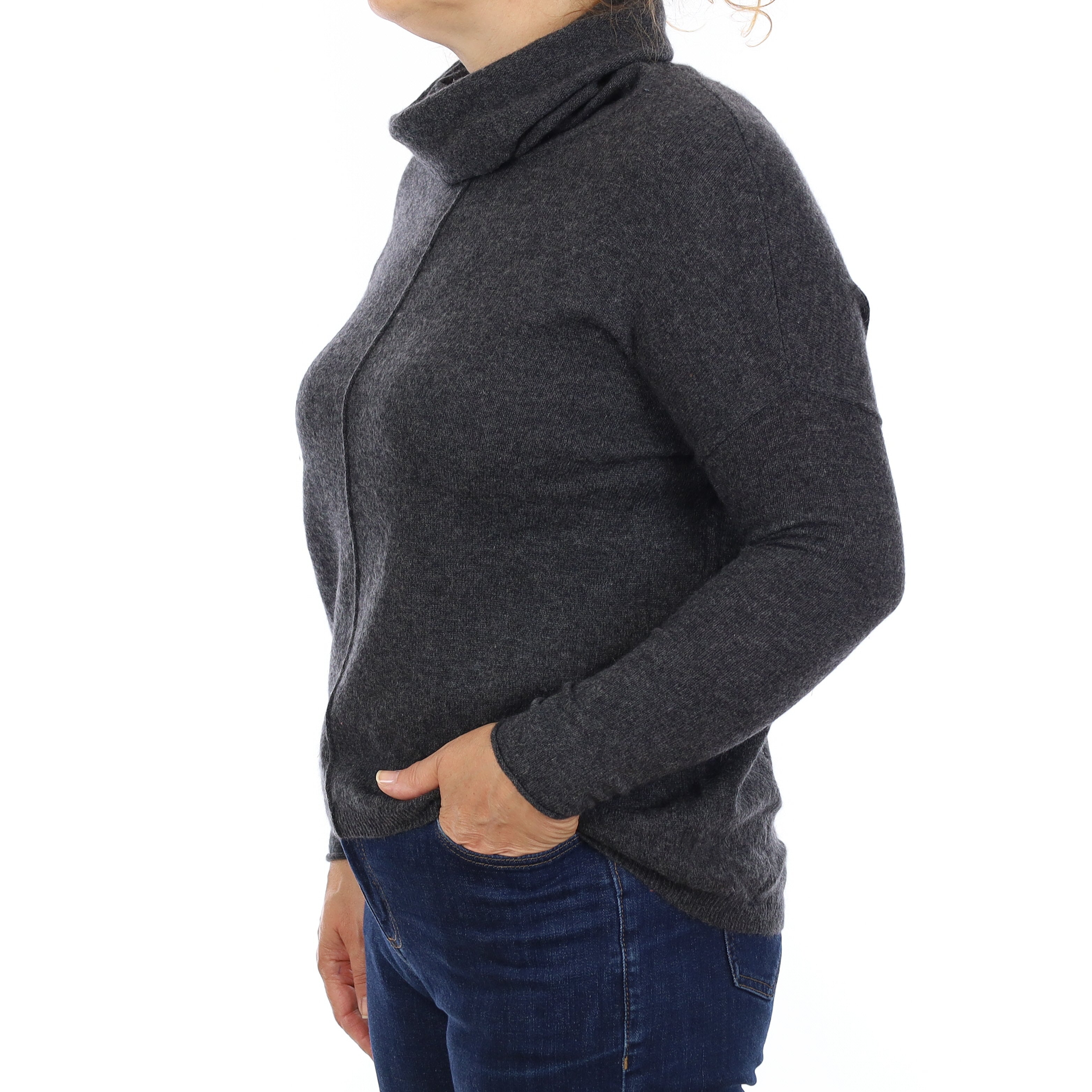 Charcoal Grey Cashmere Polo Neck Jumper Medium