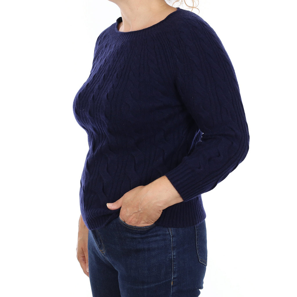 Navy Chunky Knit Cashmere Crew Neck Jumper Medium