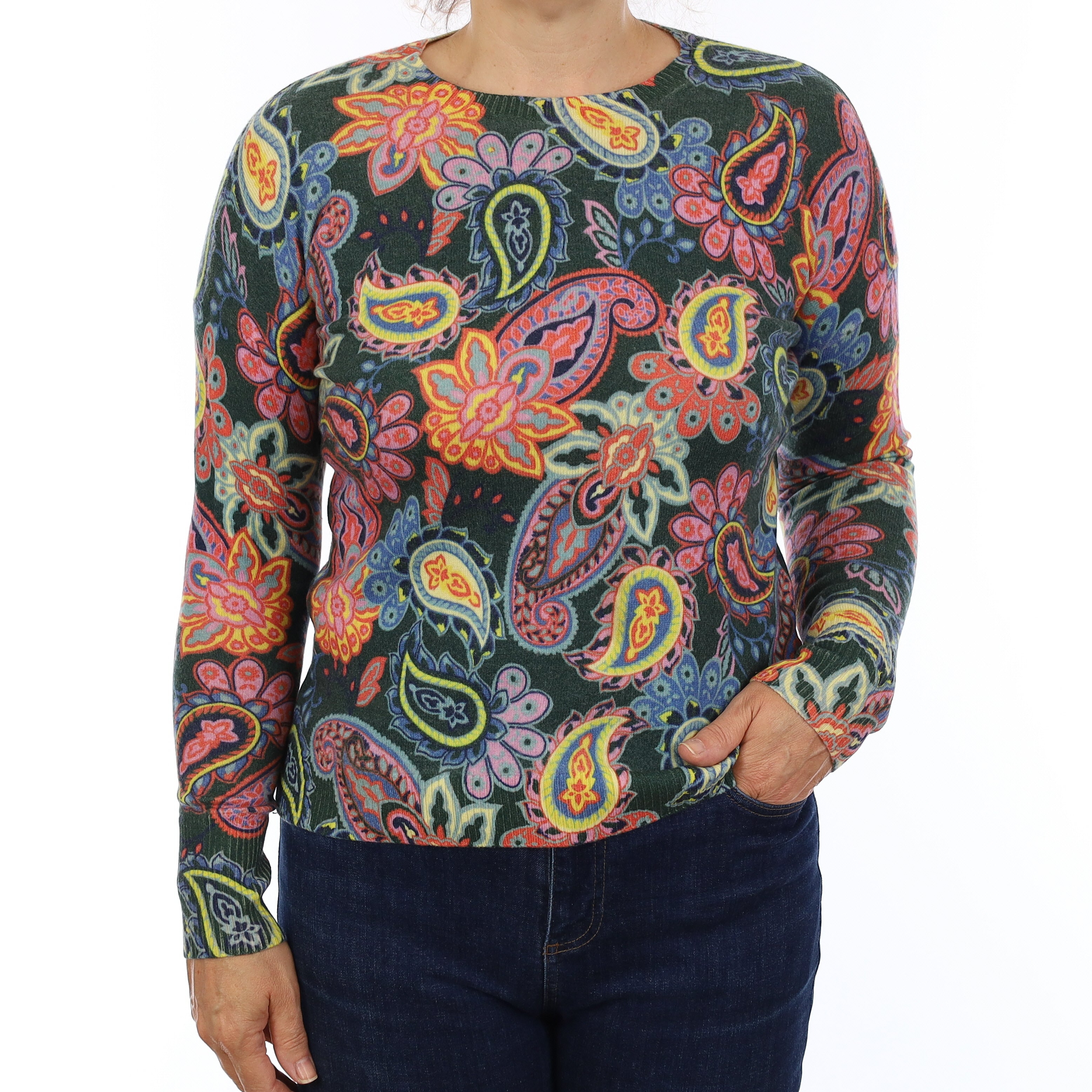 Psychedelic Floral Cashmere Crew Neck Jumper Medium