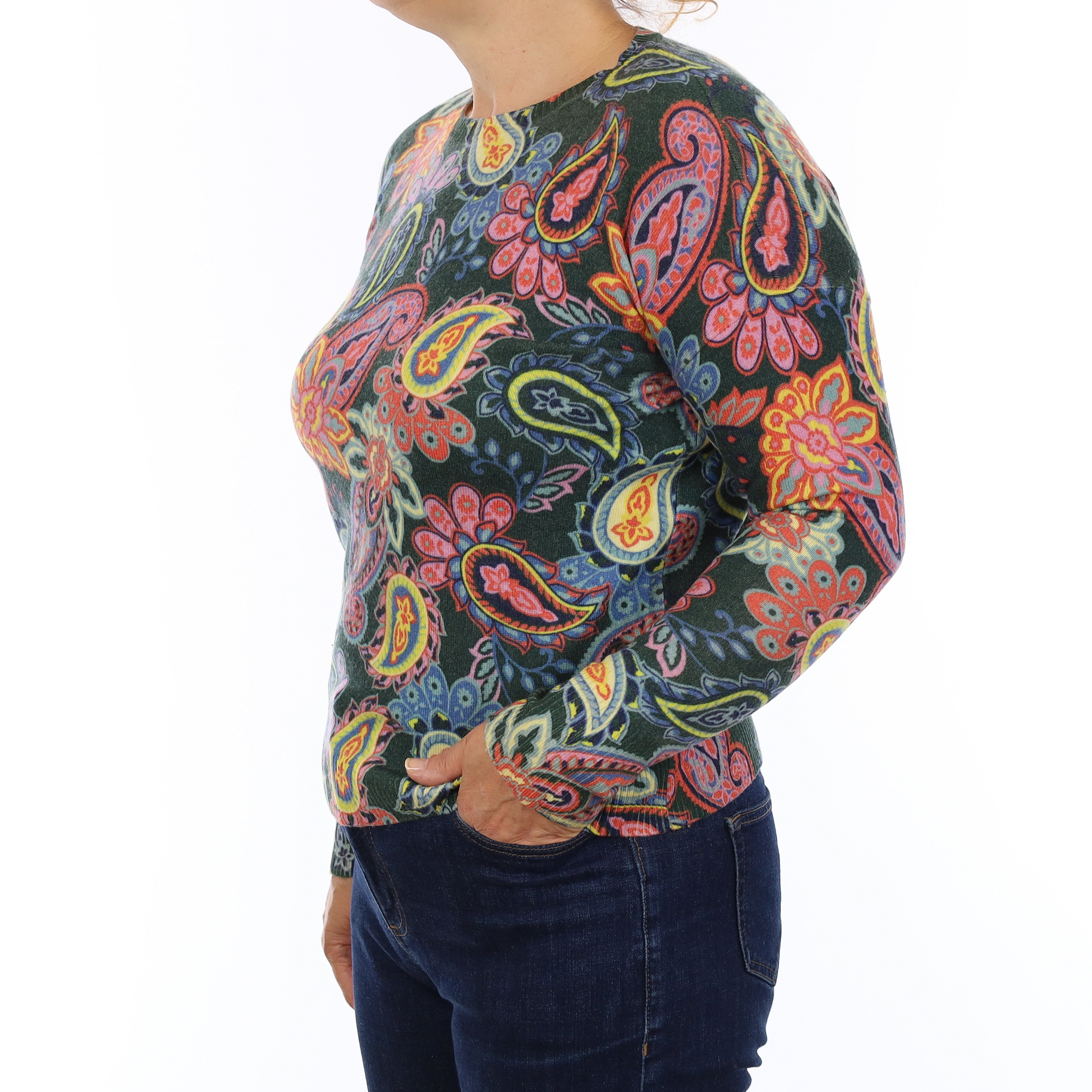 Psychedelic Floral Cashmere Crew Neck Jumper Medium