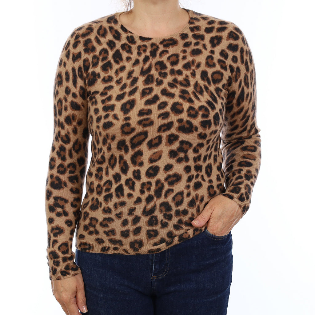 Leopard Print Cashmere Crew Neck Jumper Medium
