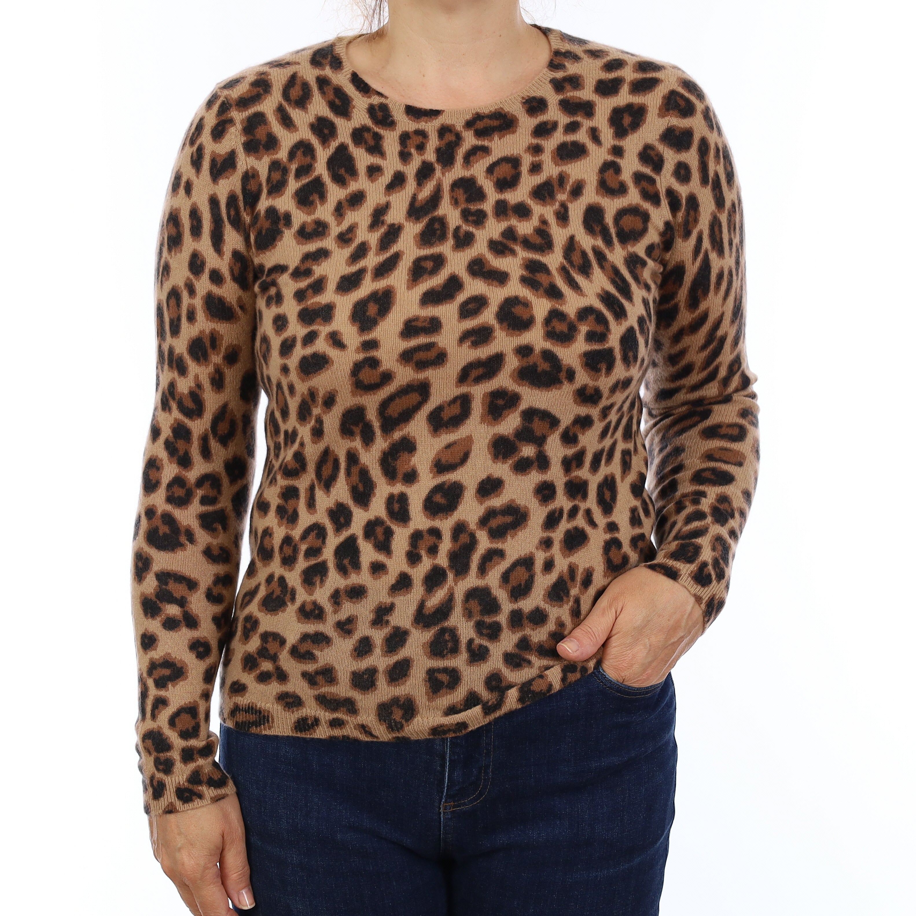 Leopard Print Cashmere Crew Neck Jumper Medium