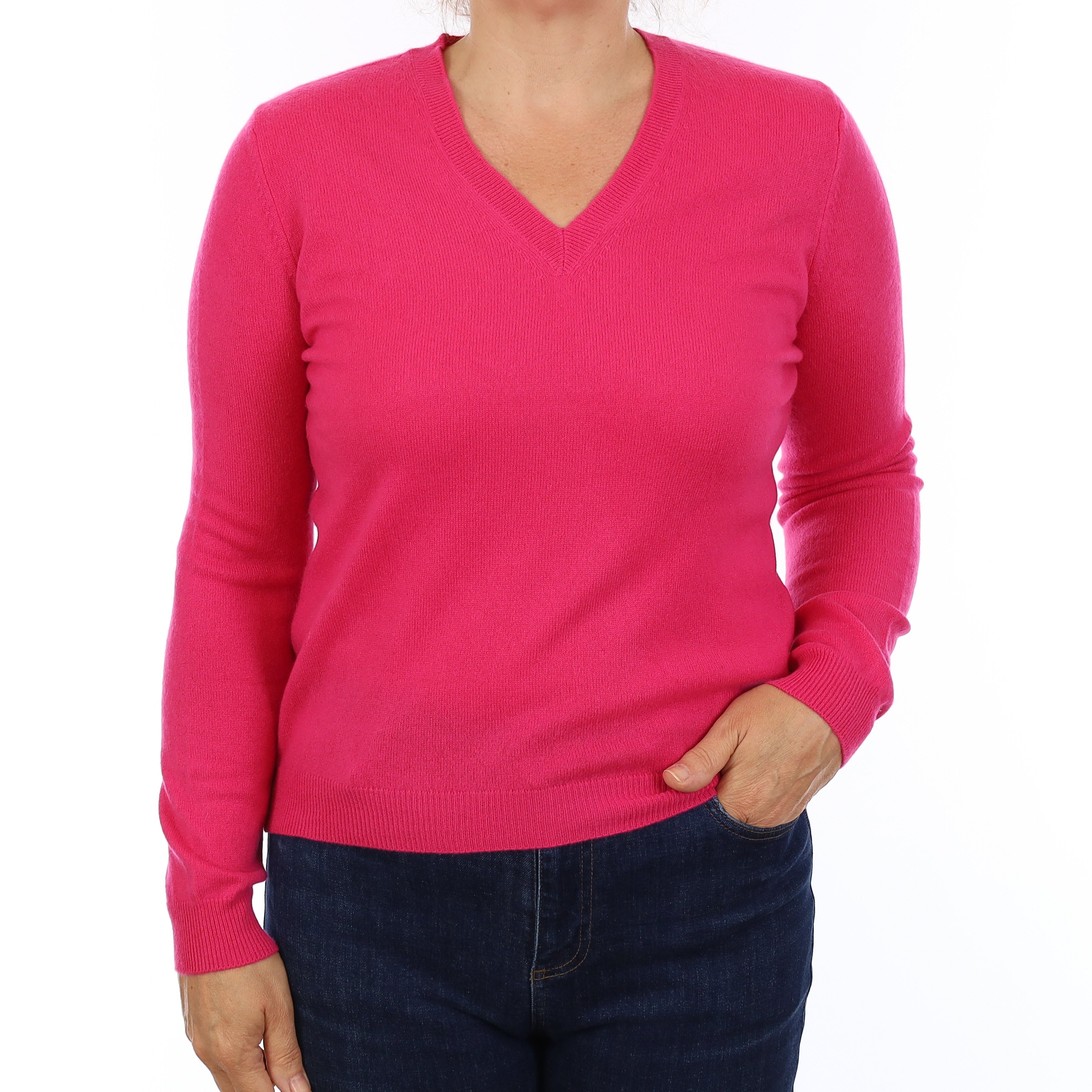 Hot Pink Cashmere V Neck Jumper Medium