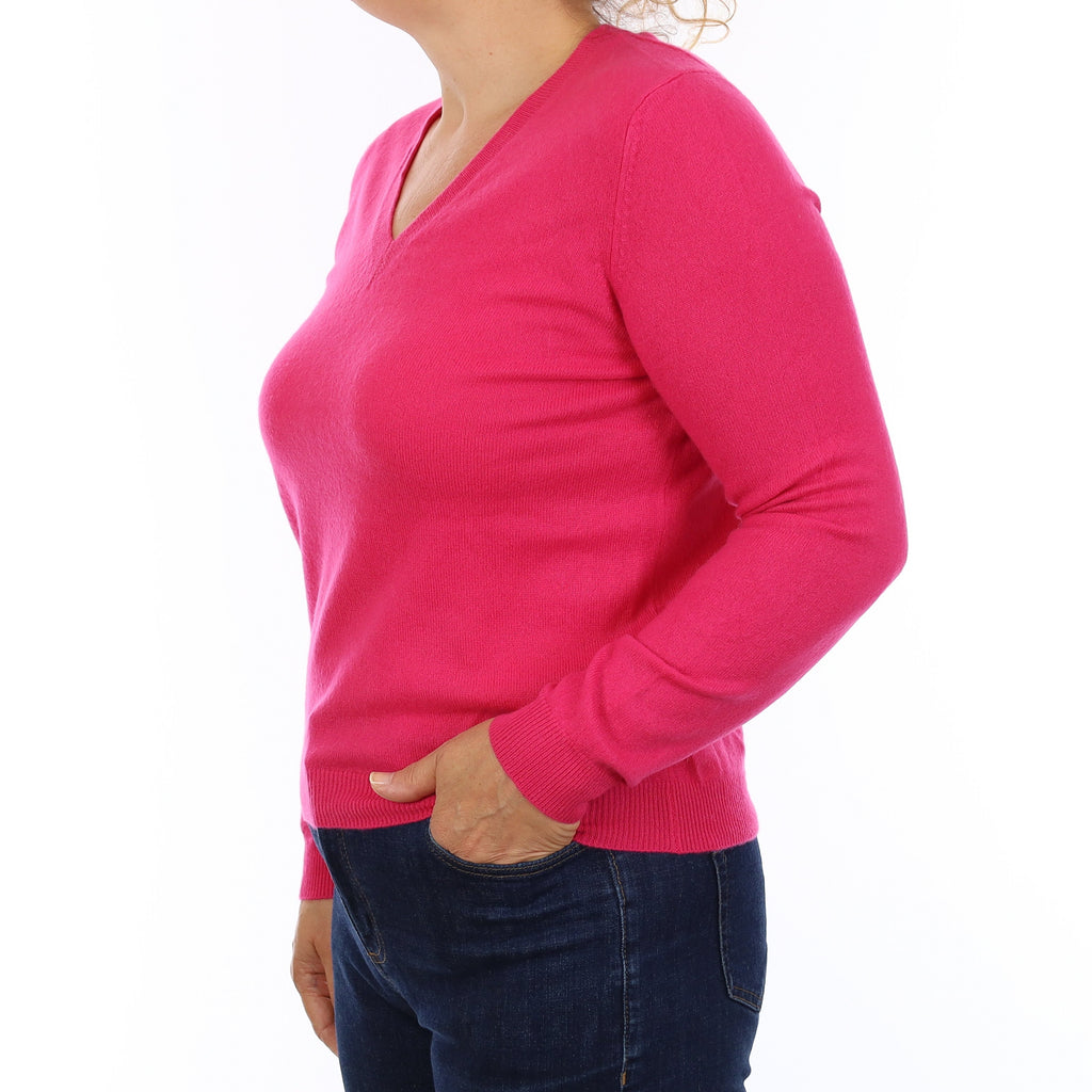 Hot Pink Cashmere V Neck Jumper Medium