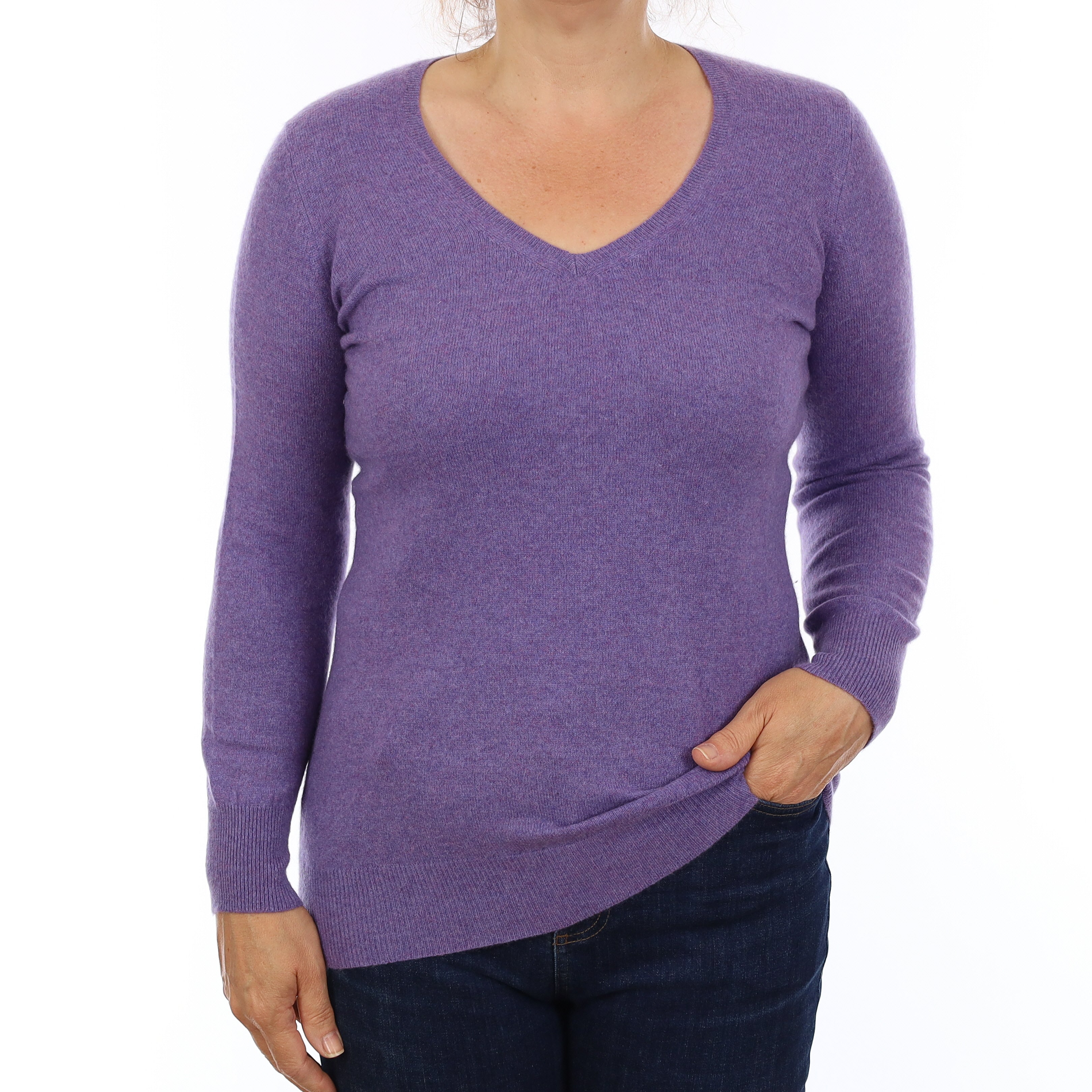 Wisteria Purple Cashmere V Neck Jumper Medium