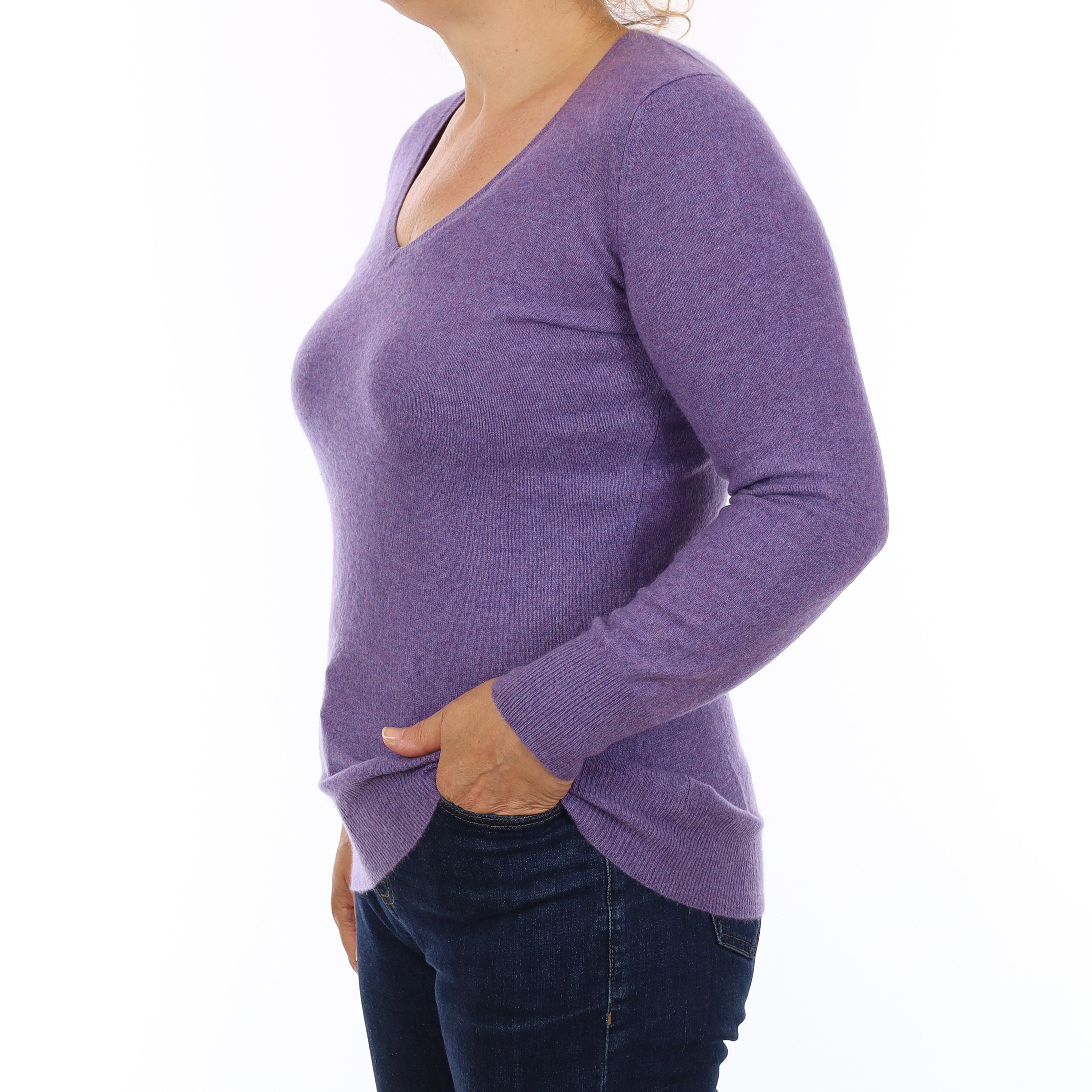 Wisteria Purple Cashmere V Neck Jumper Medium