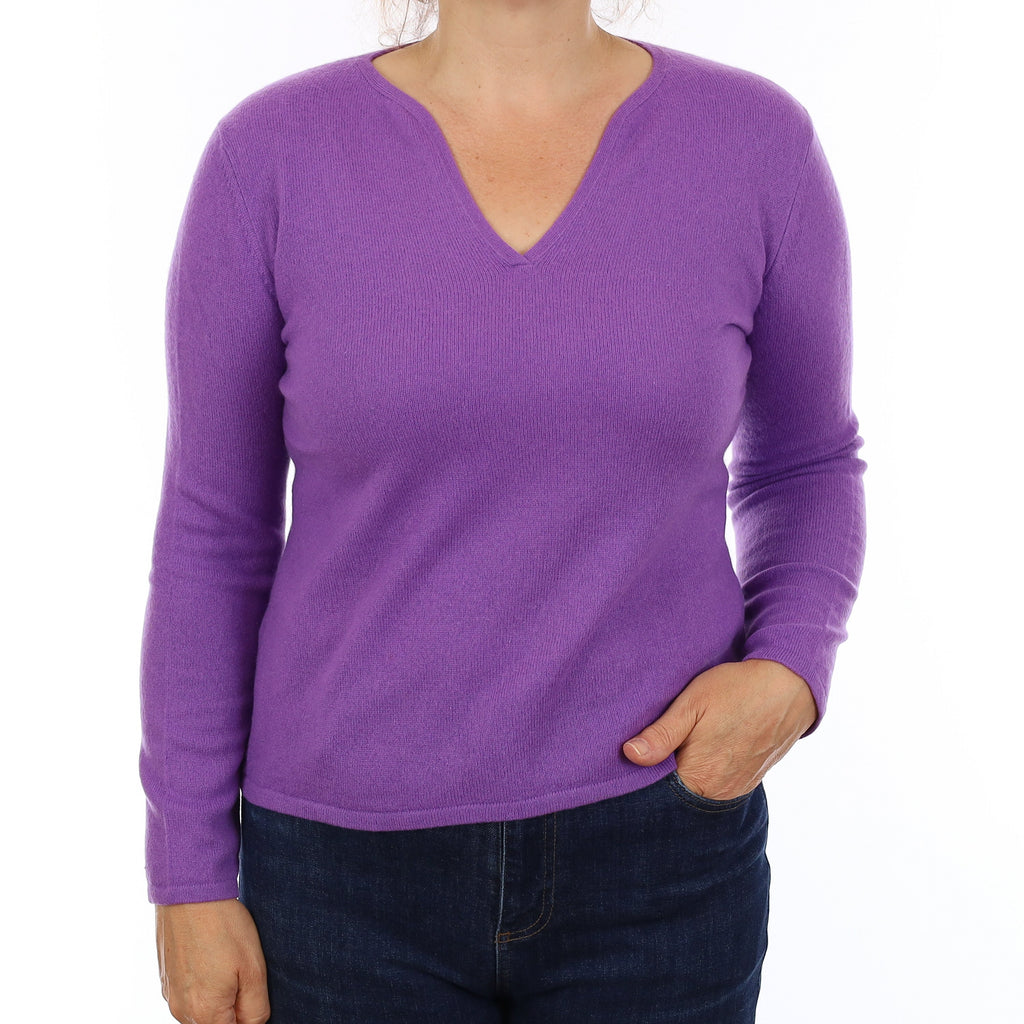 Violet Purple Cashmere V Neck Jumper Medium