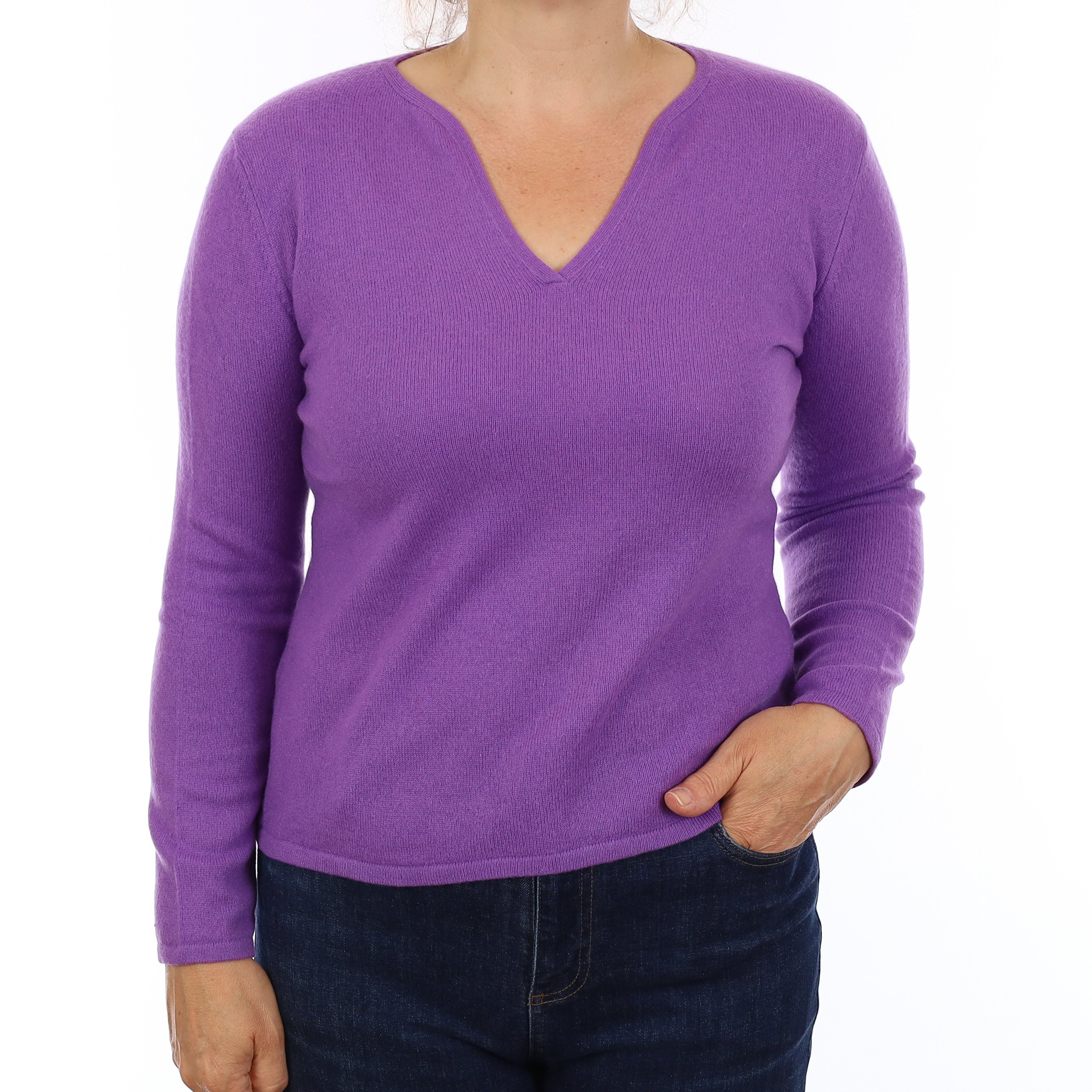 Violet Purple Cashmere V Neck Jumper Medium