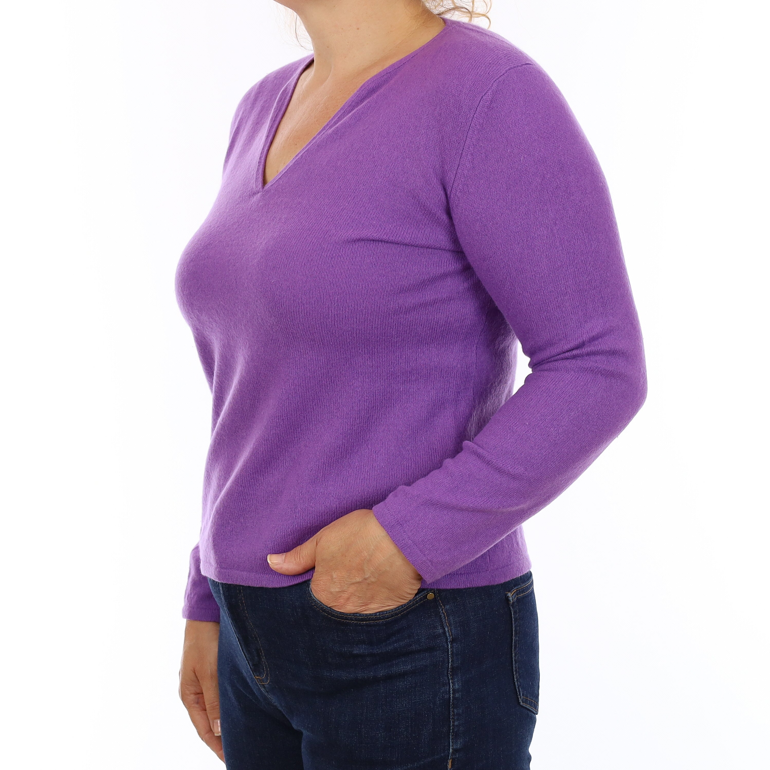 Violet Purple Cashmere V Neck Jumper Medium