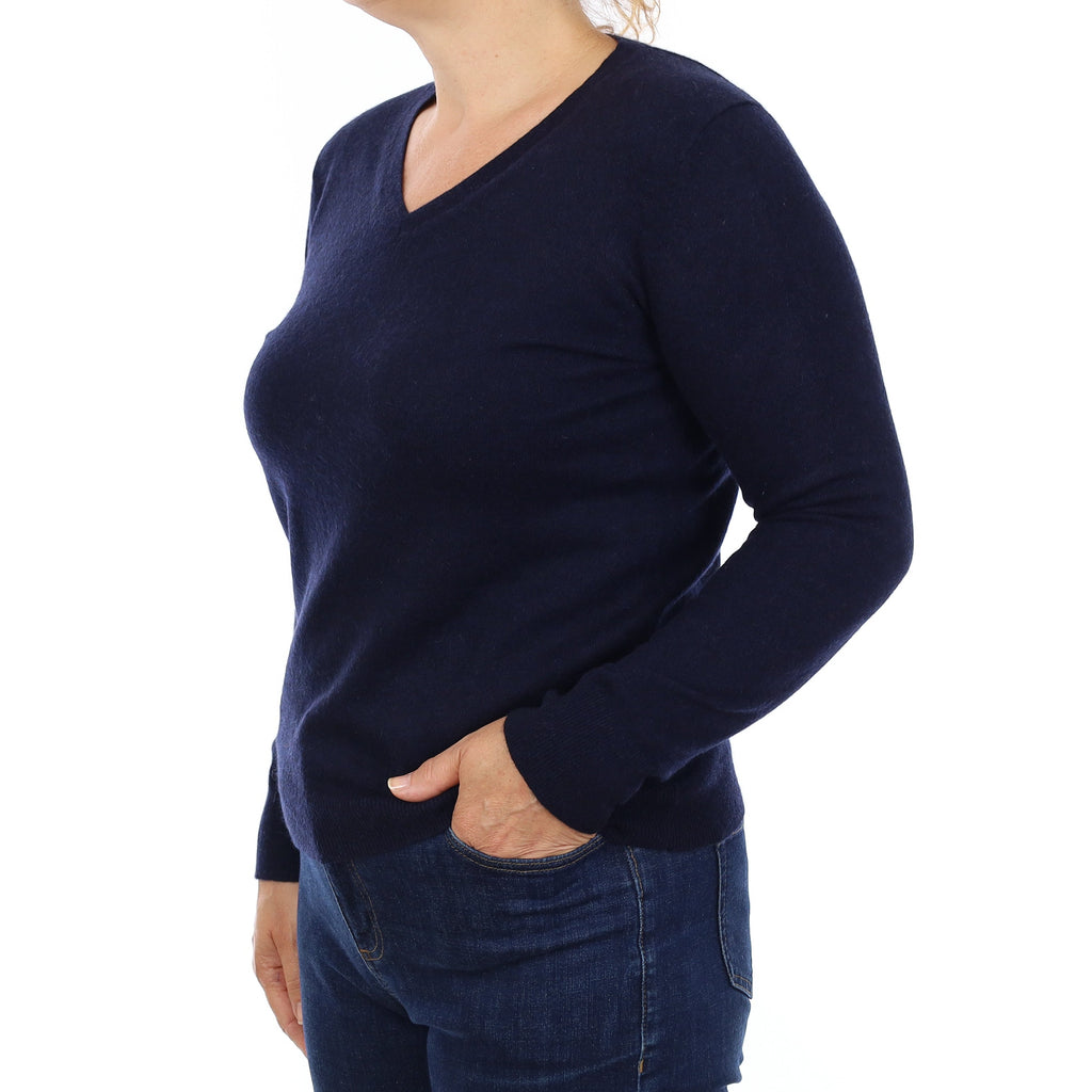 Navy Cashmere V Neck Jumper Medium