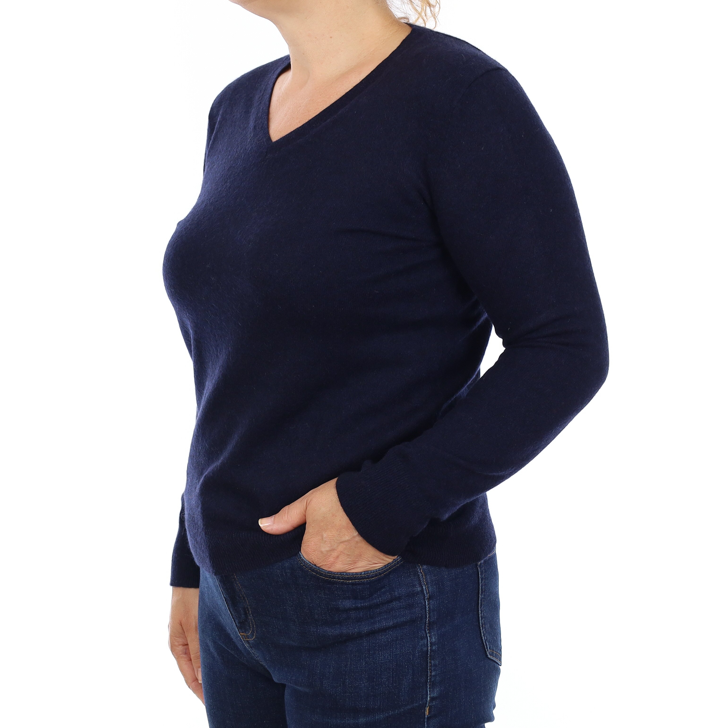 Navy Cashmere V Neck Jumper Medium