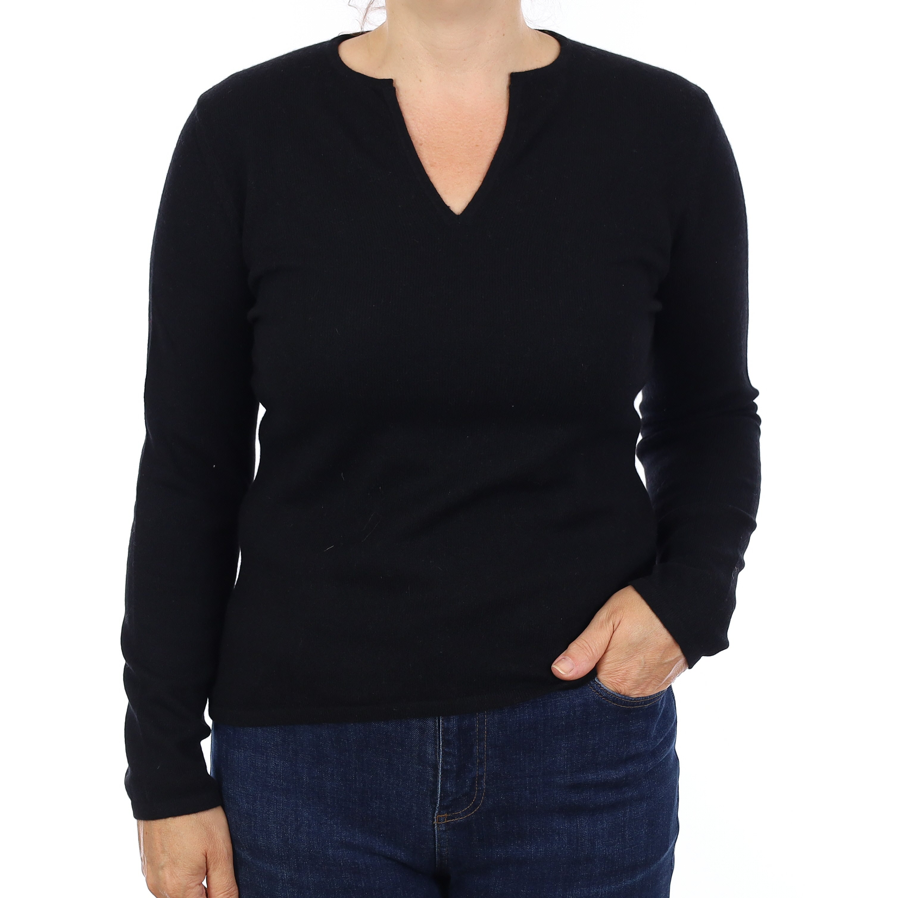 Black Cashmere V Neck Jumper Medium