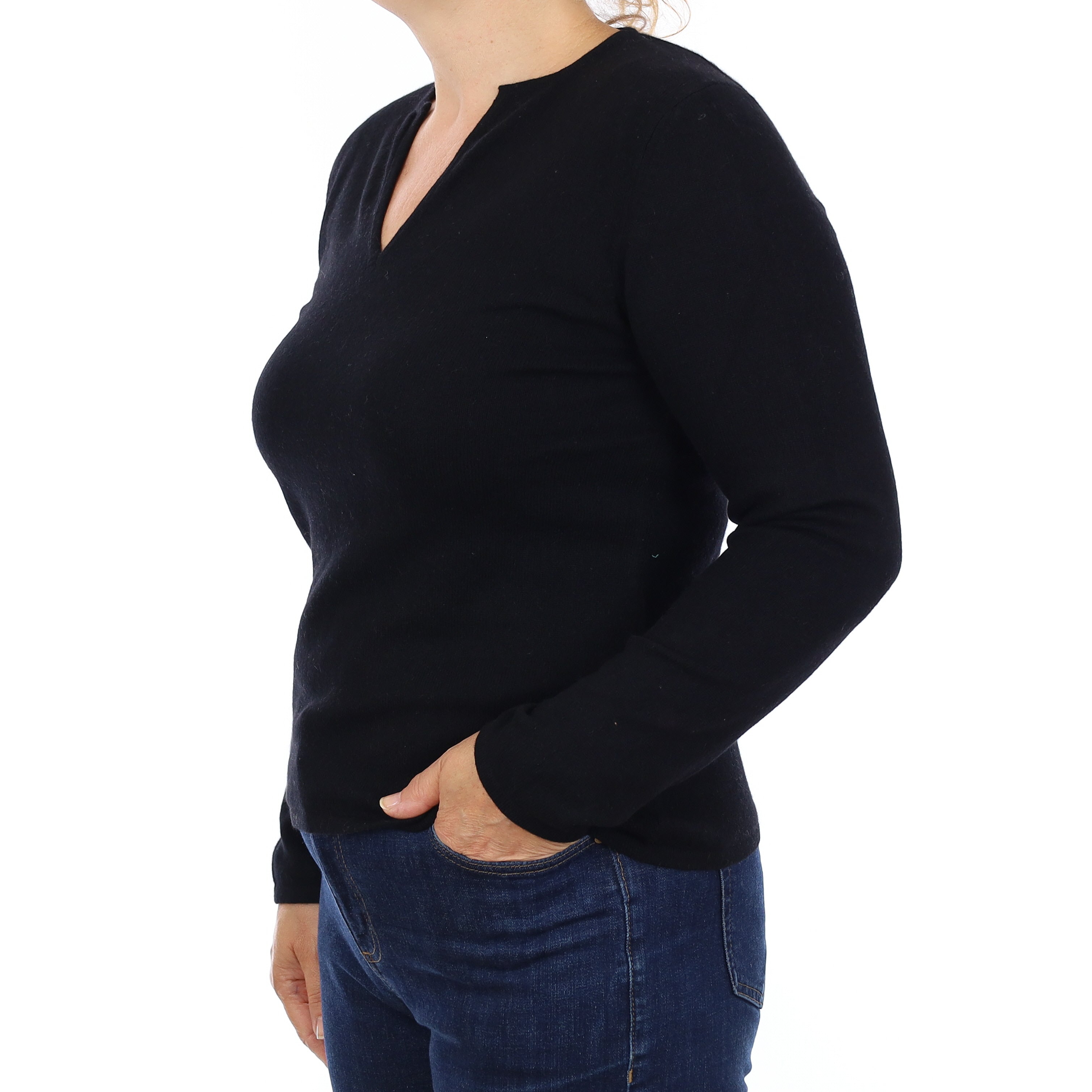 Black Cashmere V Neck Jumper Medium