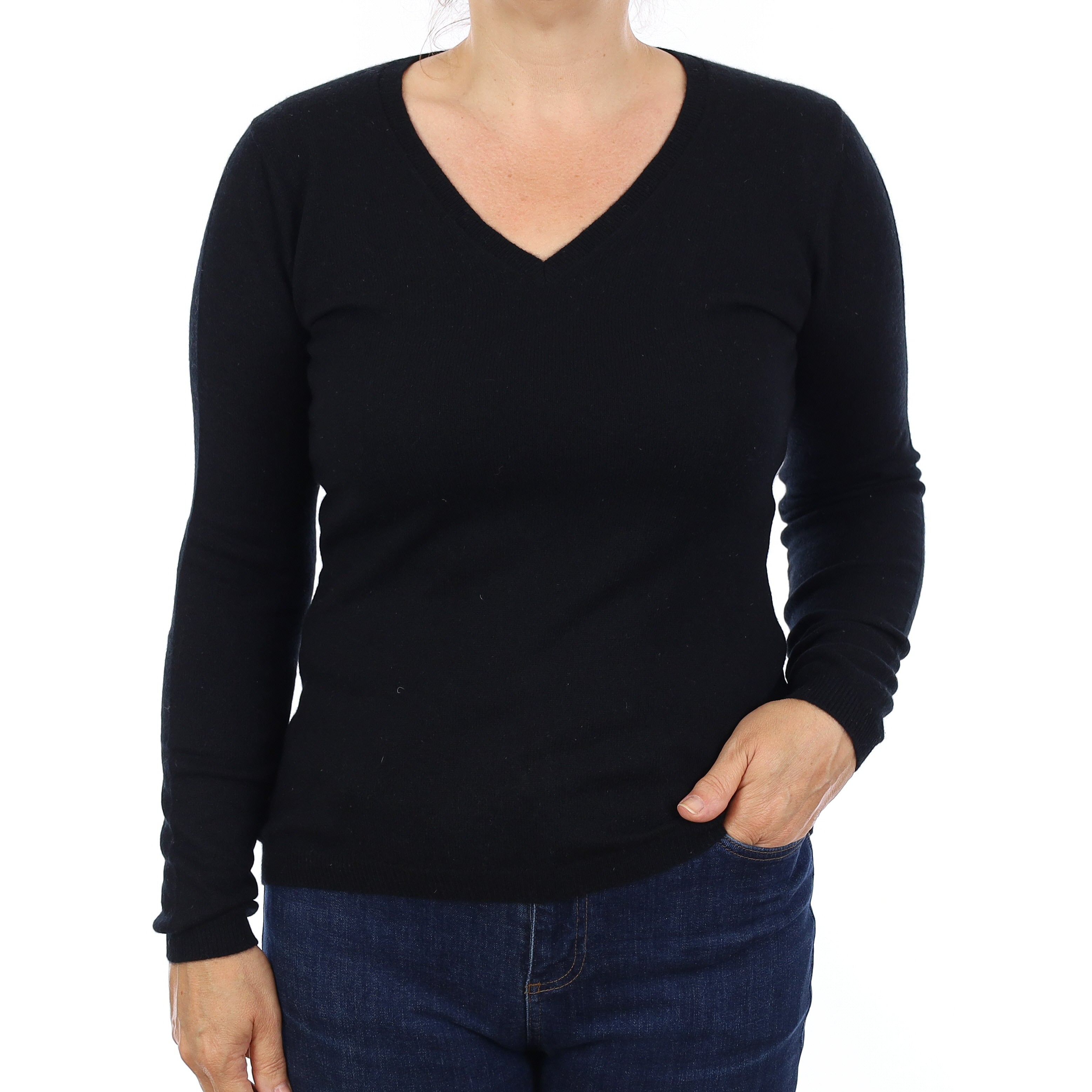 Black Cashmere V Neck Jumper Medium