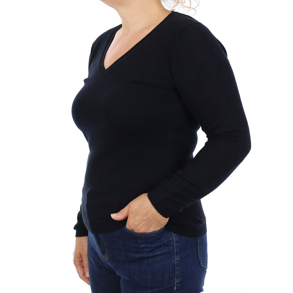 Black Cashmere V Neck Jumper Medium
