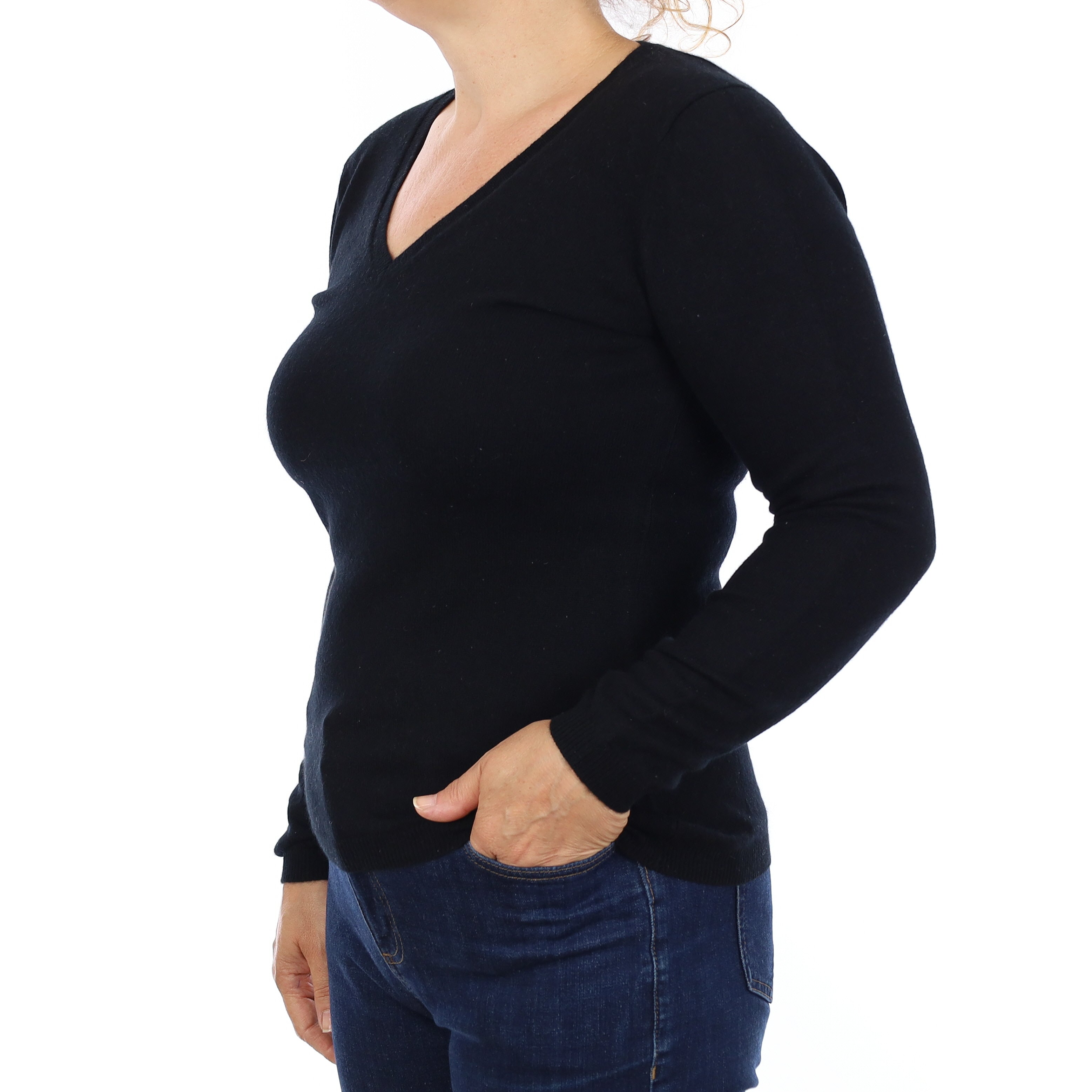 Black Cashmere V Neck Jumper Medium