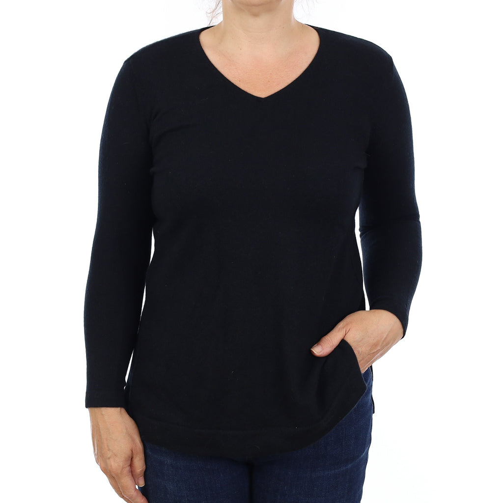Black Cashmere V Neck Jumper Medium