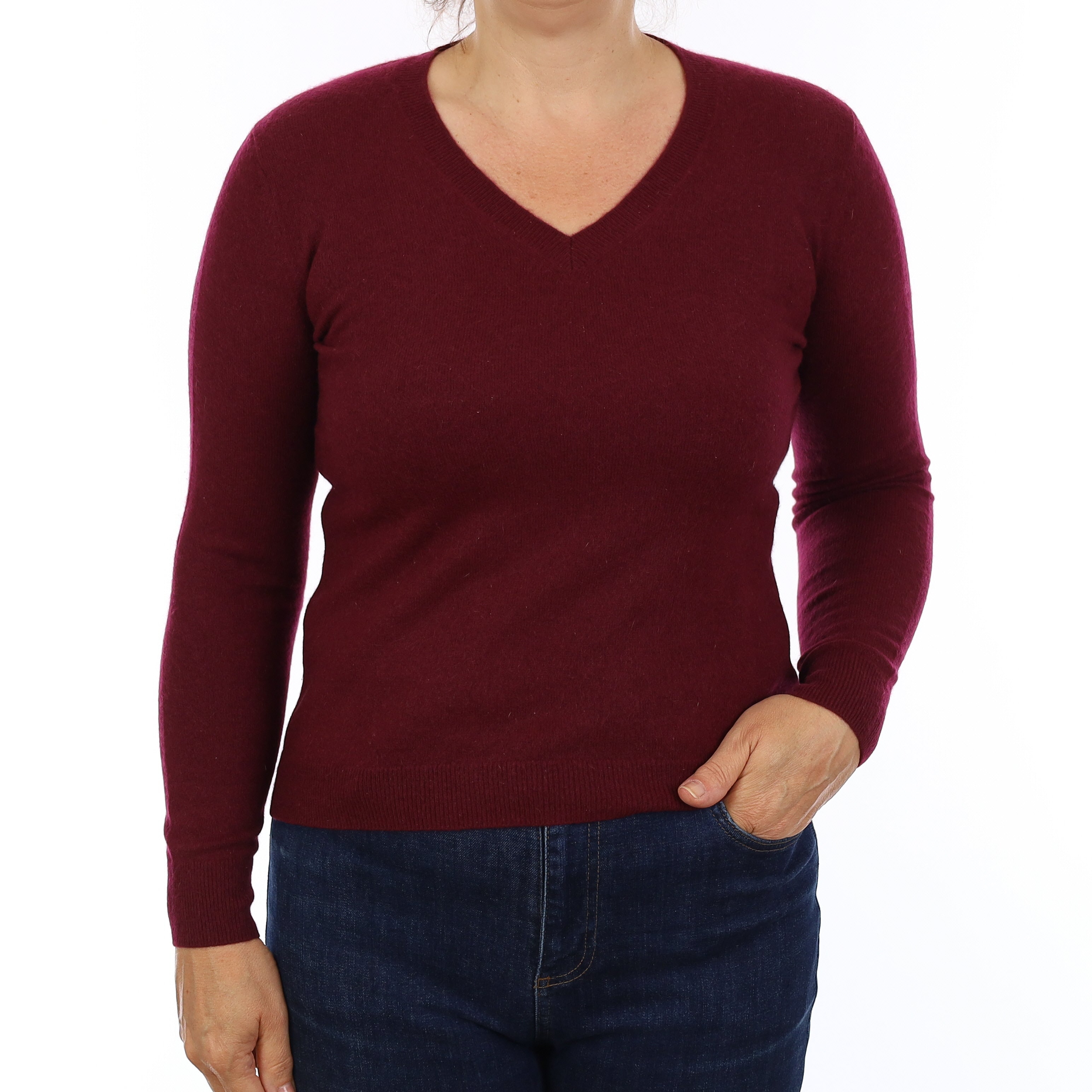 Mulberry Purple Cashmere V Neck Jumper Medium