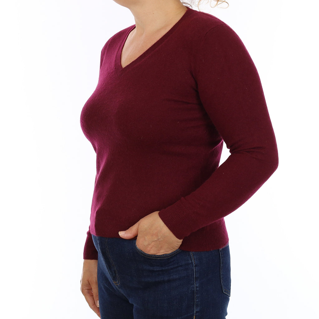 Mulberry Purple Cashmere V Neck Jumper Medium
