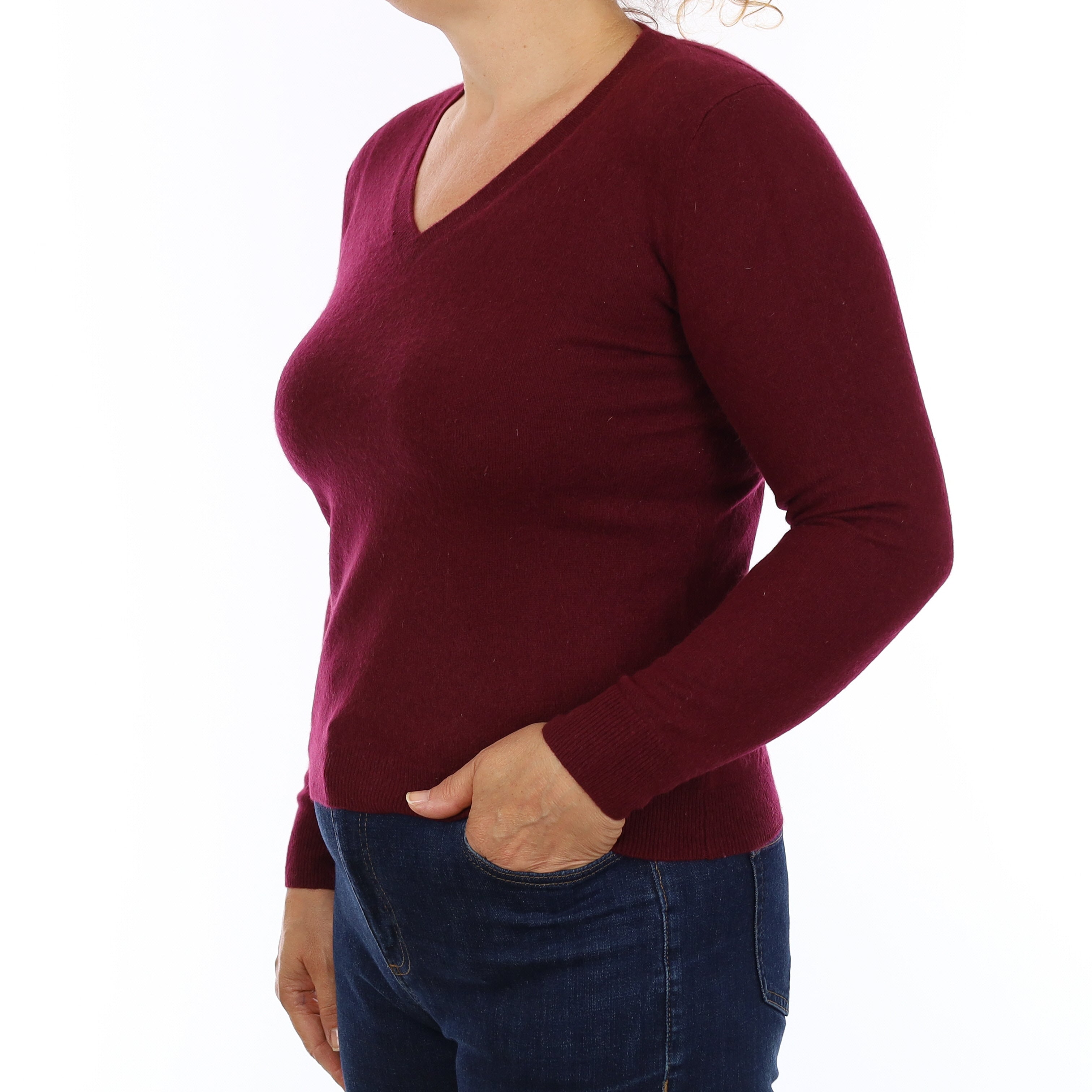 Mulberry Purple Cashmere V Neck Jumper Medium