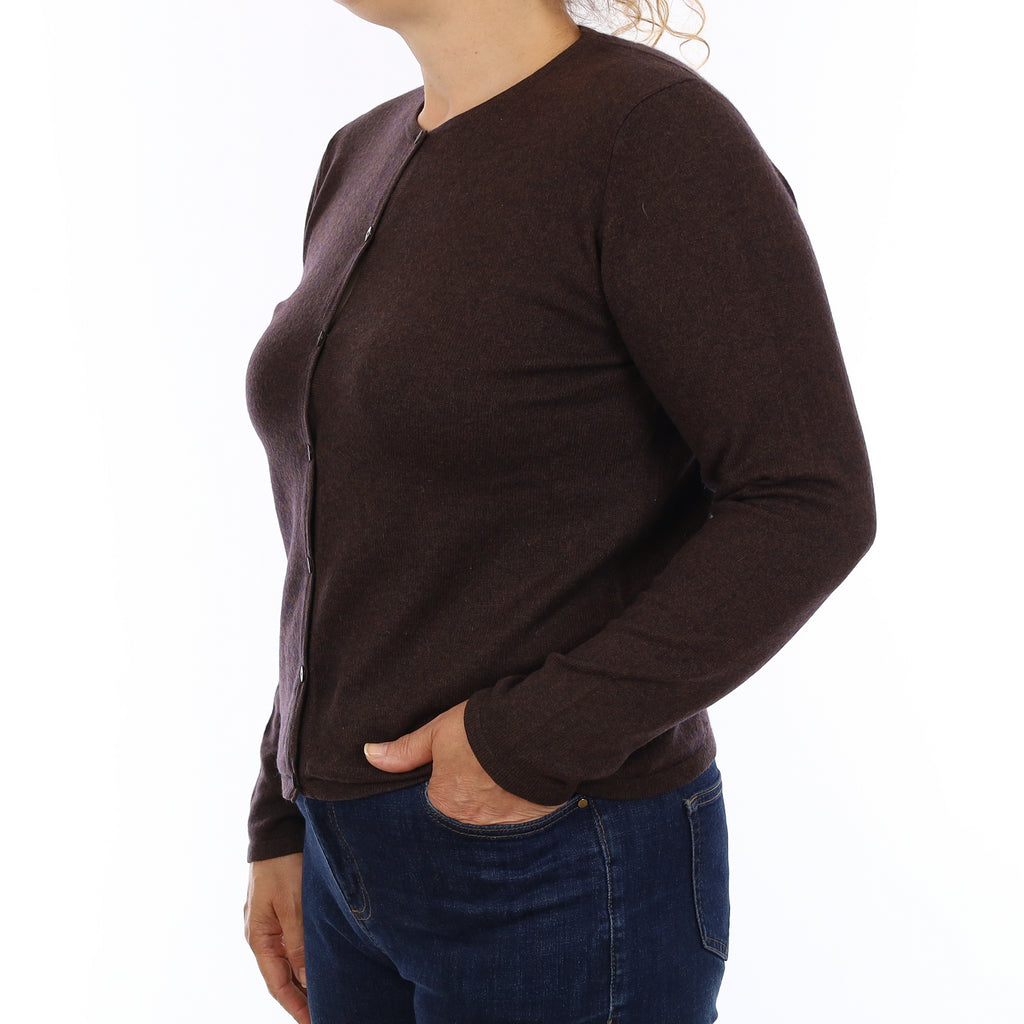 Chocolate Brown Cashmere Crew Neck Cardigan Medium