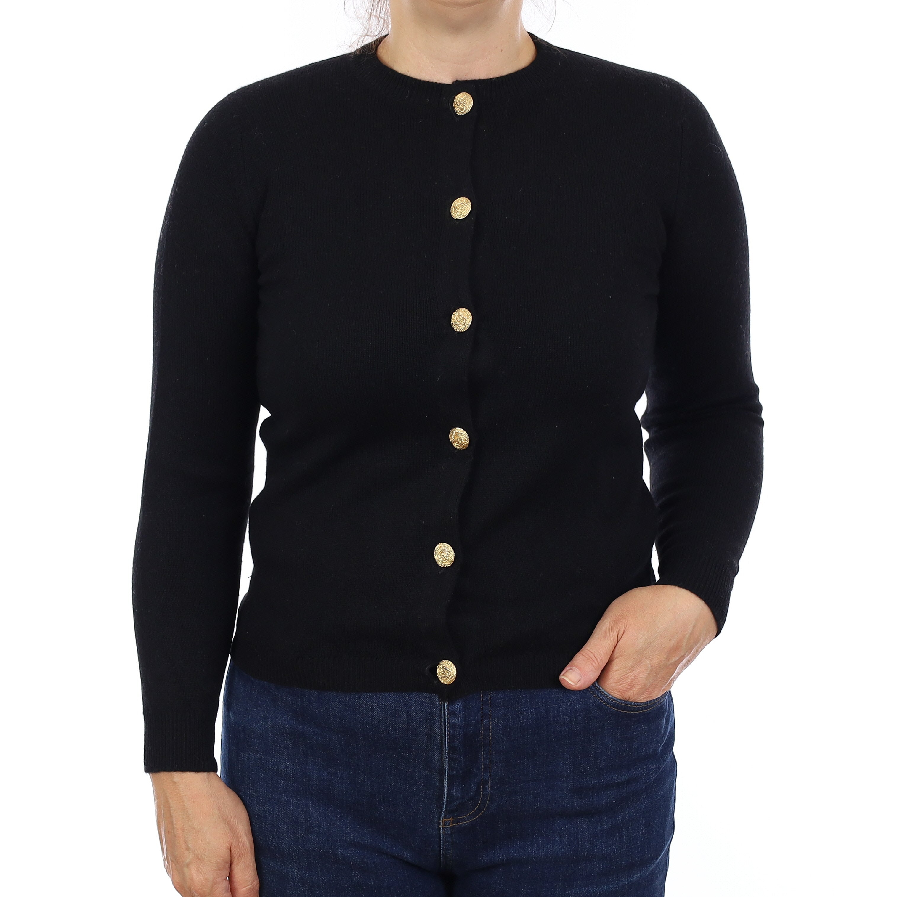 Black Vintage Scottish Cashmere Crew Neck Cardigan Medium