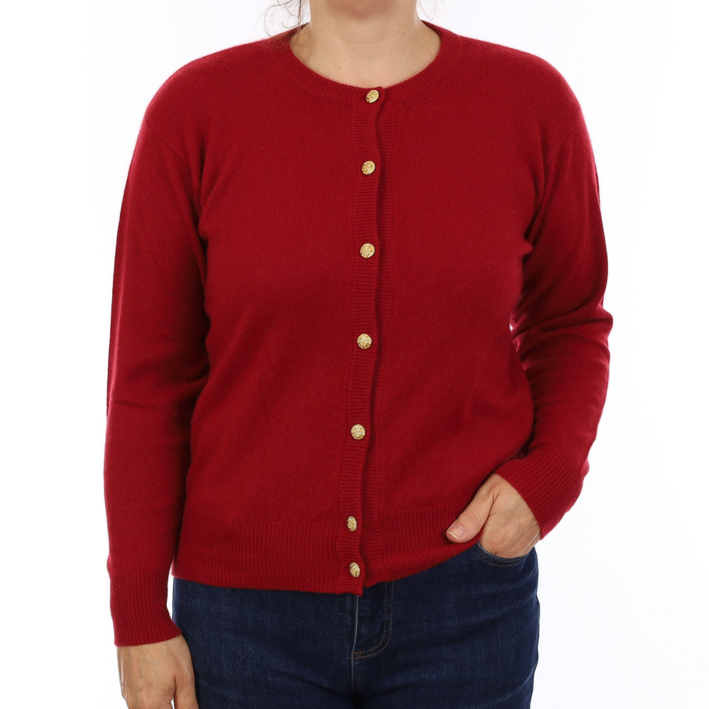 Crimson Red Cashmere Crew Neck Cardigan Medium