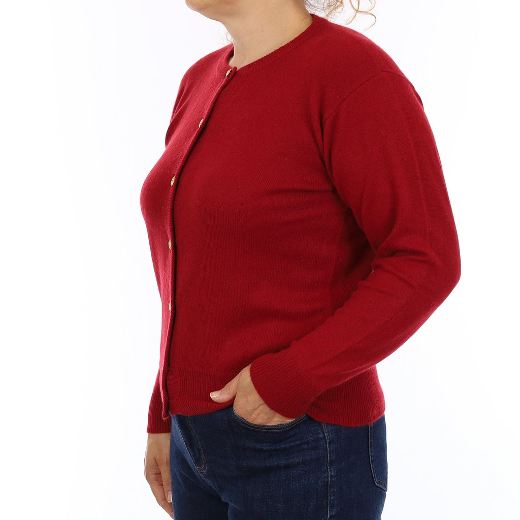 Crimson Red Cashmere Crew Neck Cardigan Medium
