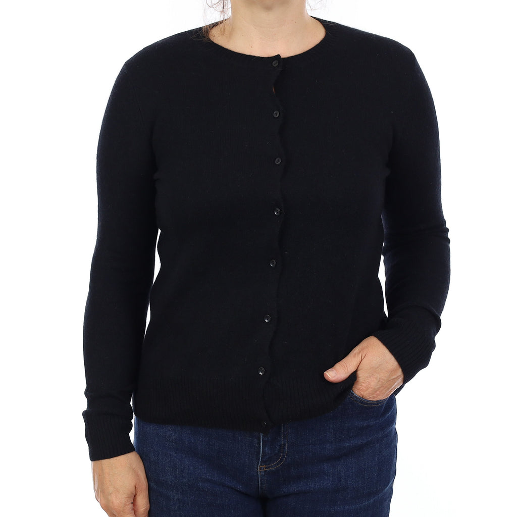 Black Cashmere Crew Neck Cardigan Medium