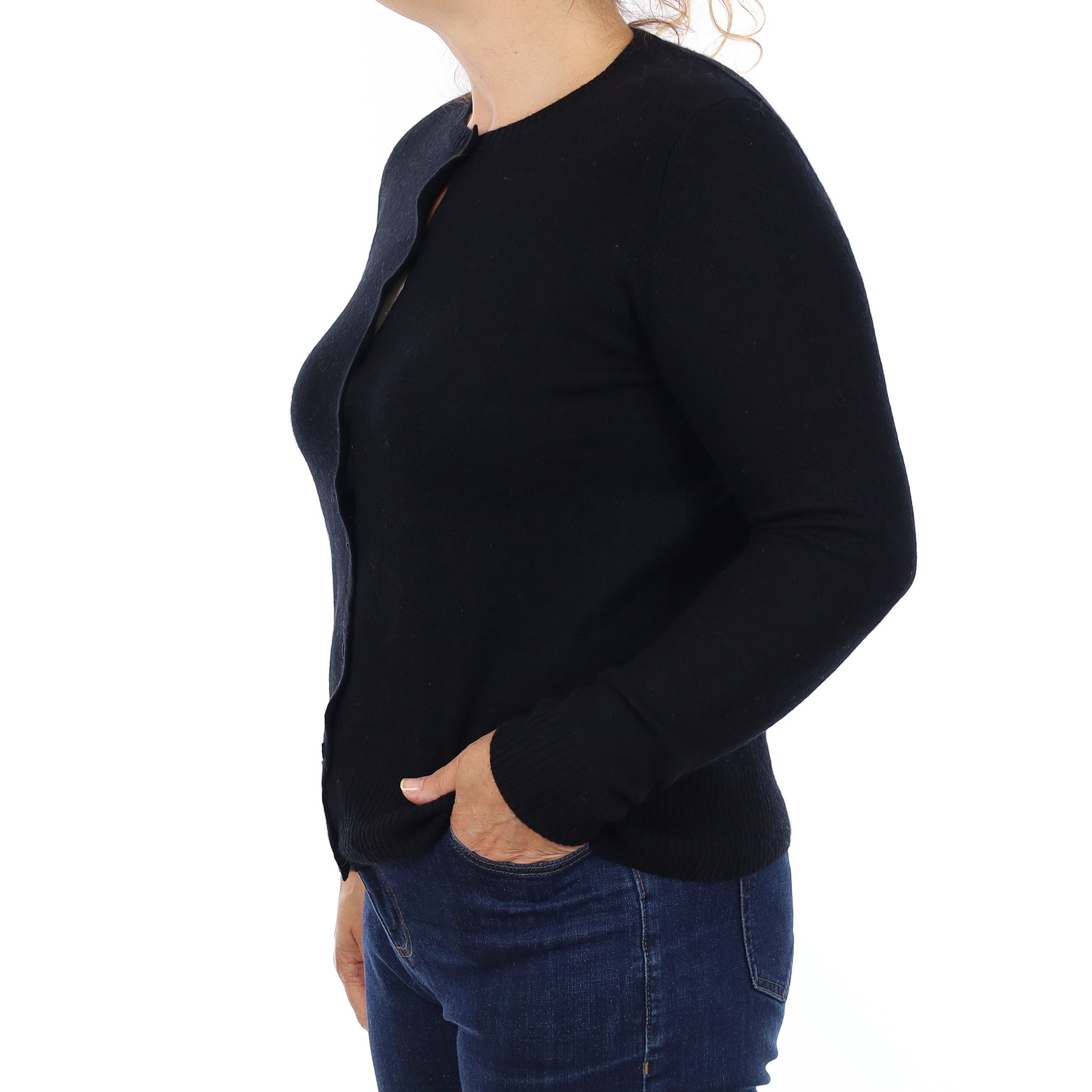 Black Cashmere Crew Neck Cardigan Medium