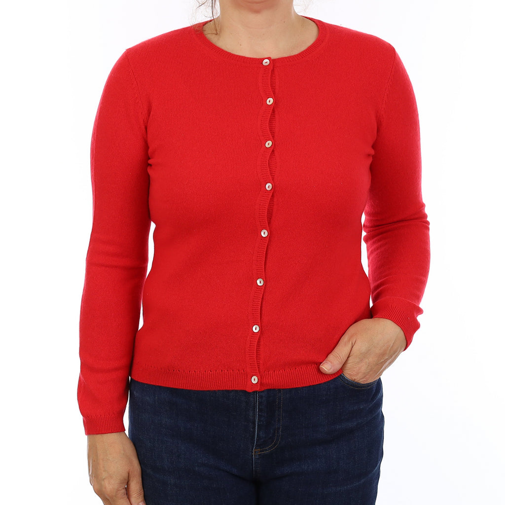 Post Box Red Cashmere Crew Neck Cardigan Medium