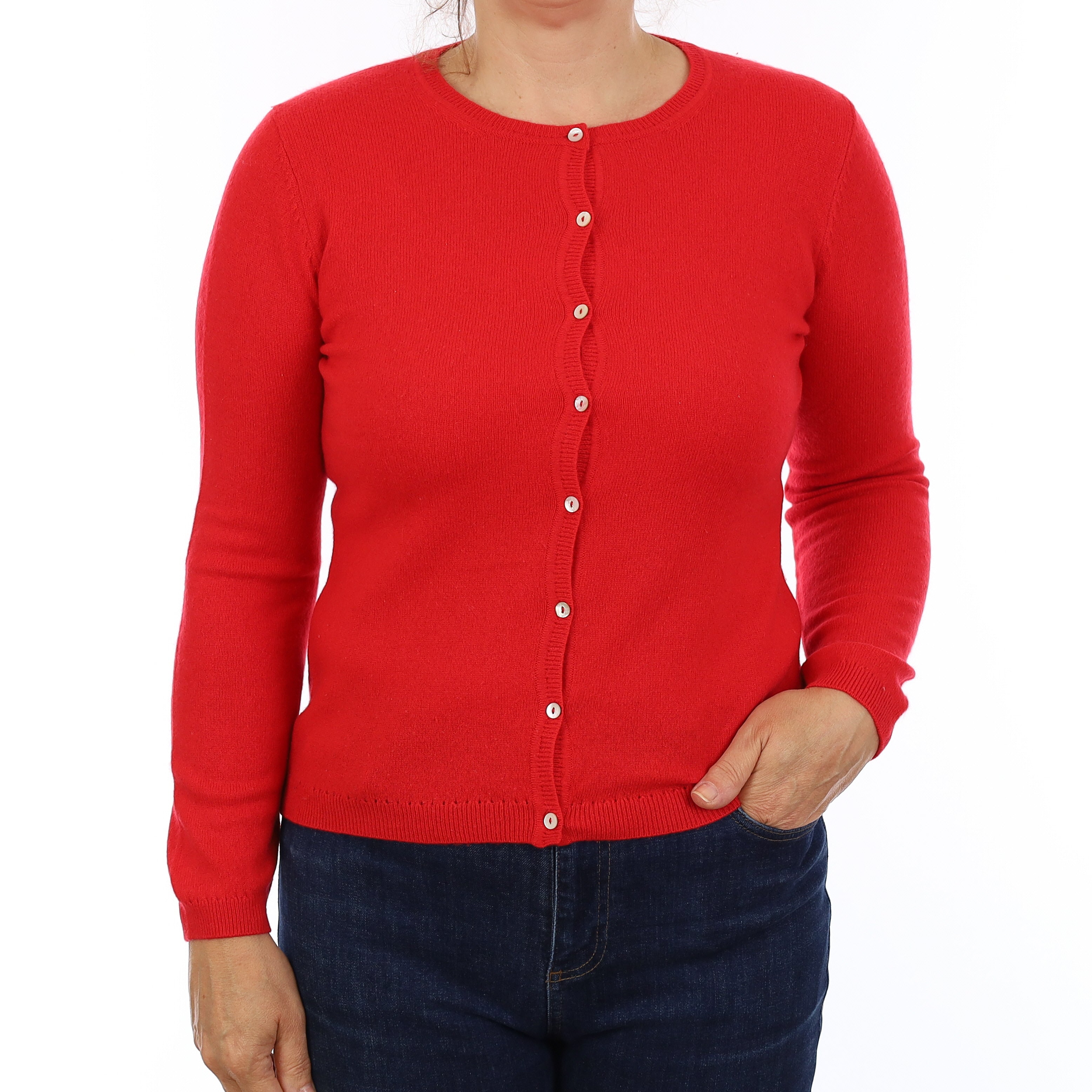 Post Box Red Cashmere Crew Neck Cardigan Medium